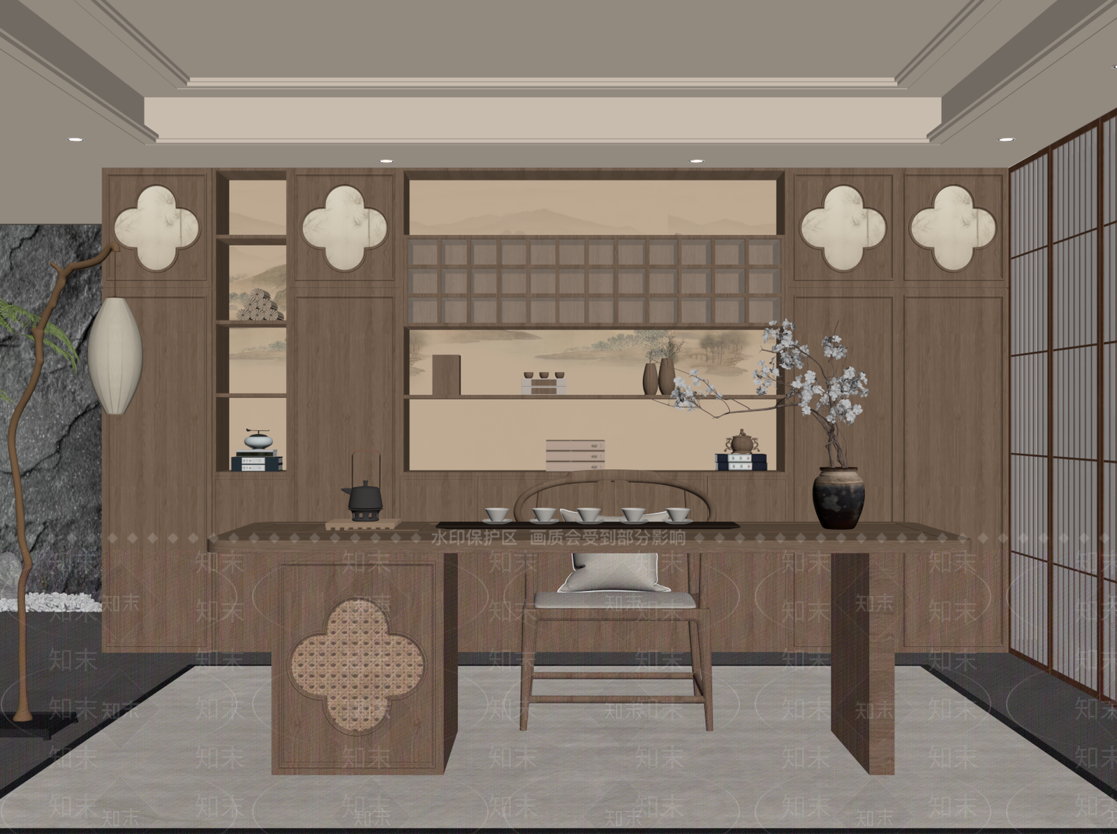 新中式茶室SU模型下载【ID:1229589992】
