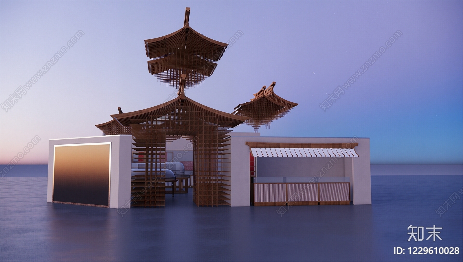 新中式公共空间SU模型下载【ID:1229610028】