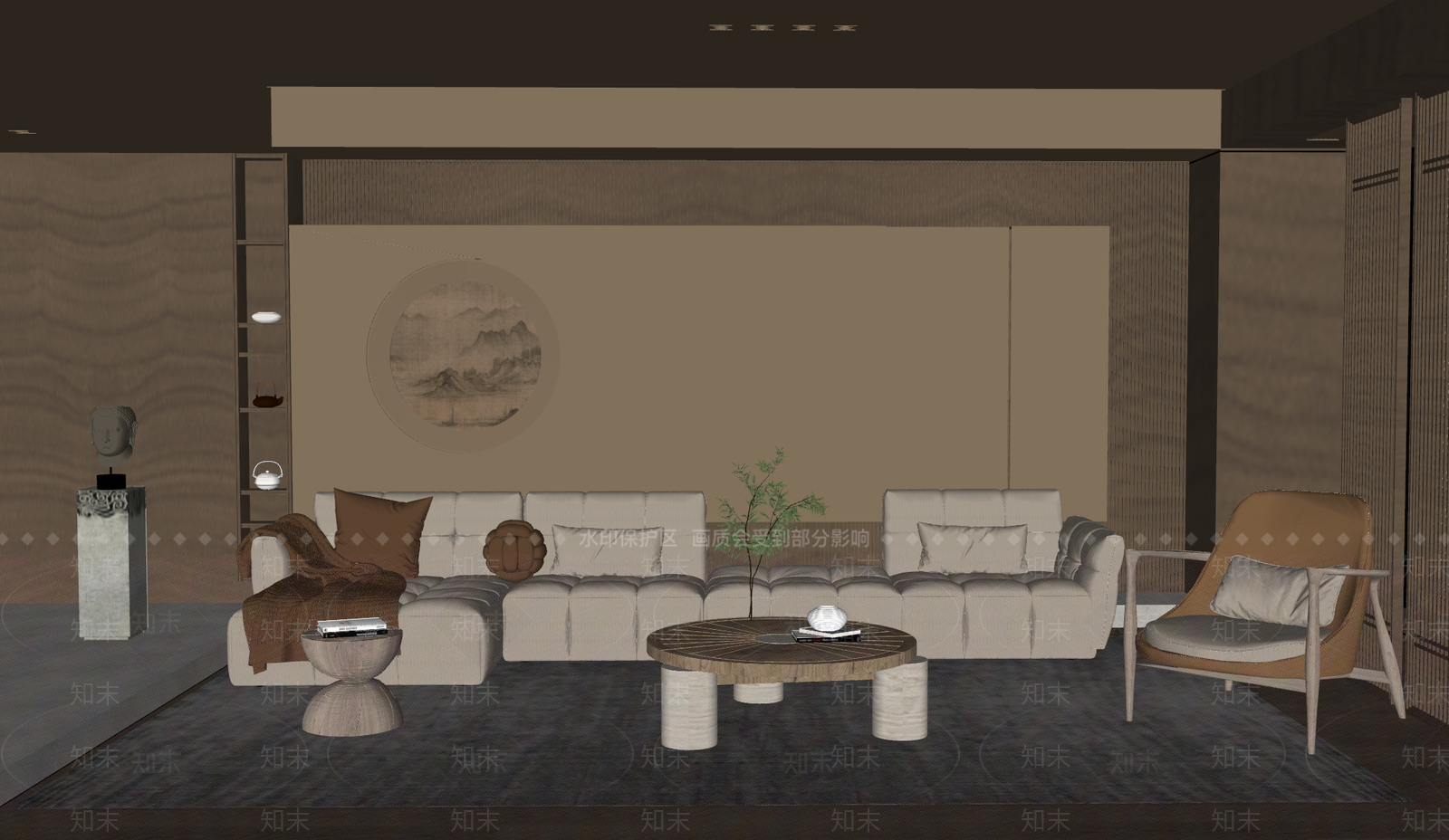 新中式家居客厅SU模型下载【ID:1229630821】