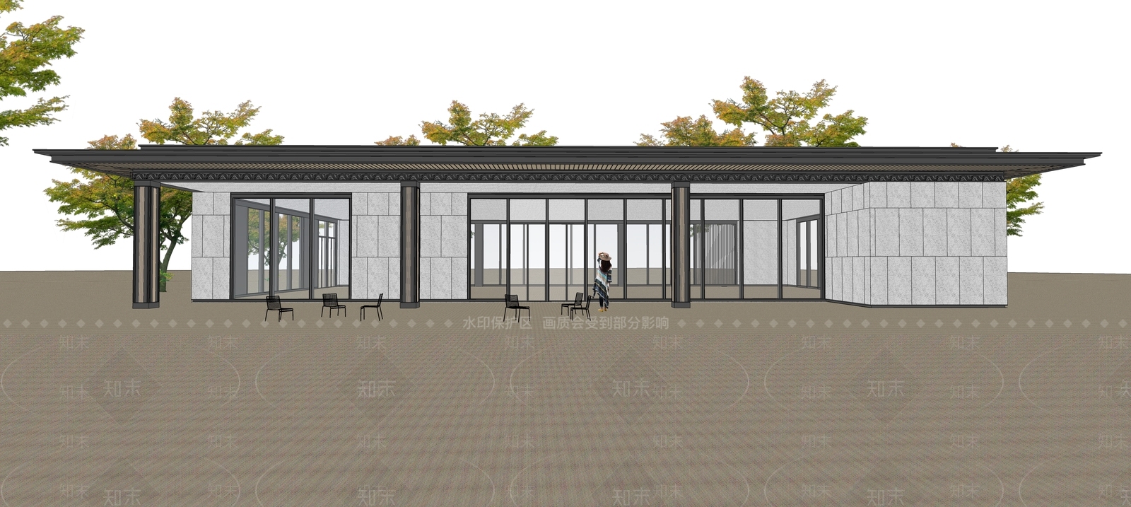 新中式售楼处建筑SU模型下载【ID:1229639745】