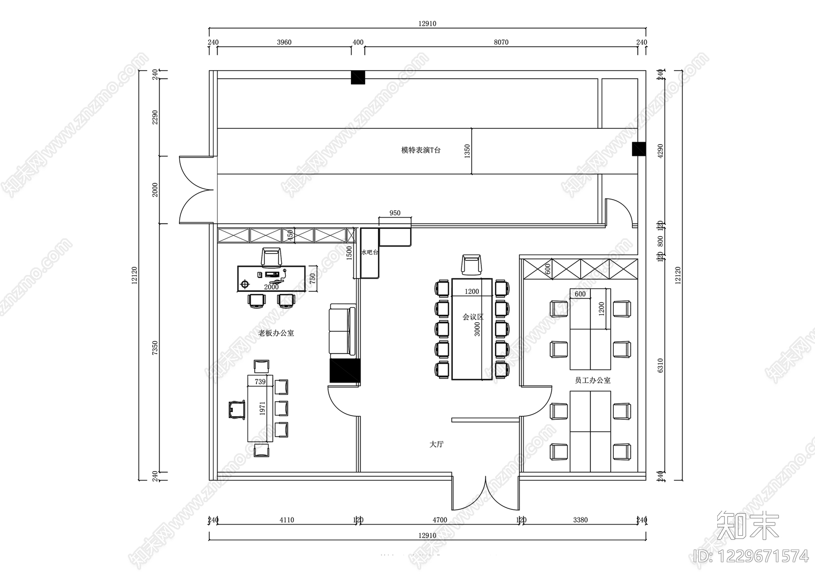 整体办公空间cad施工图下载【ID:1229671574】