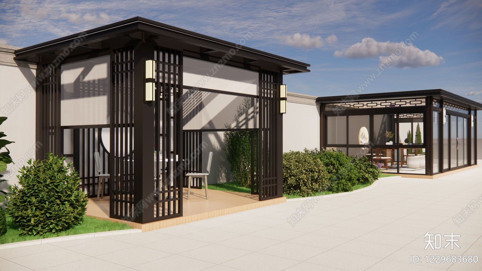 新中式景观小公建SU模型下载【ID:1229683680】