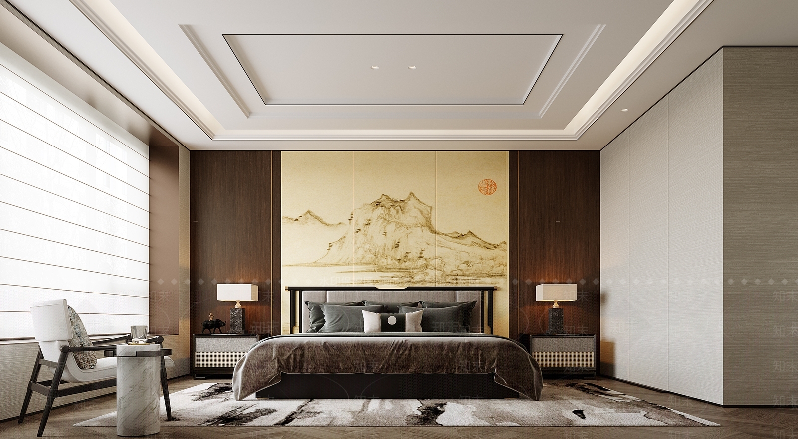 新中式主卧3D模型下载【ID:1229684579】