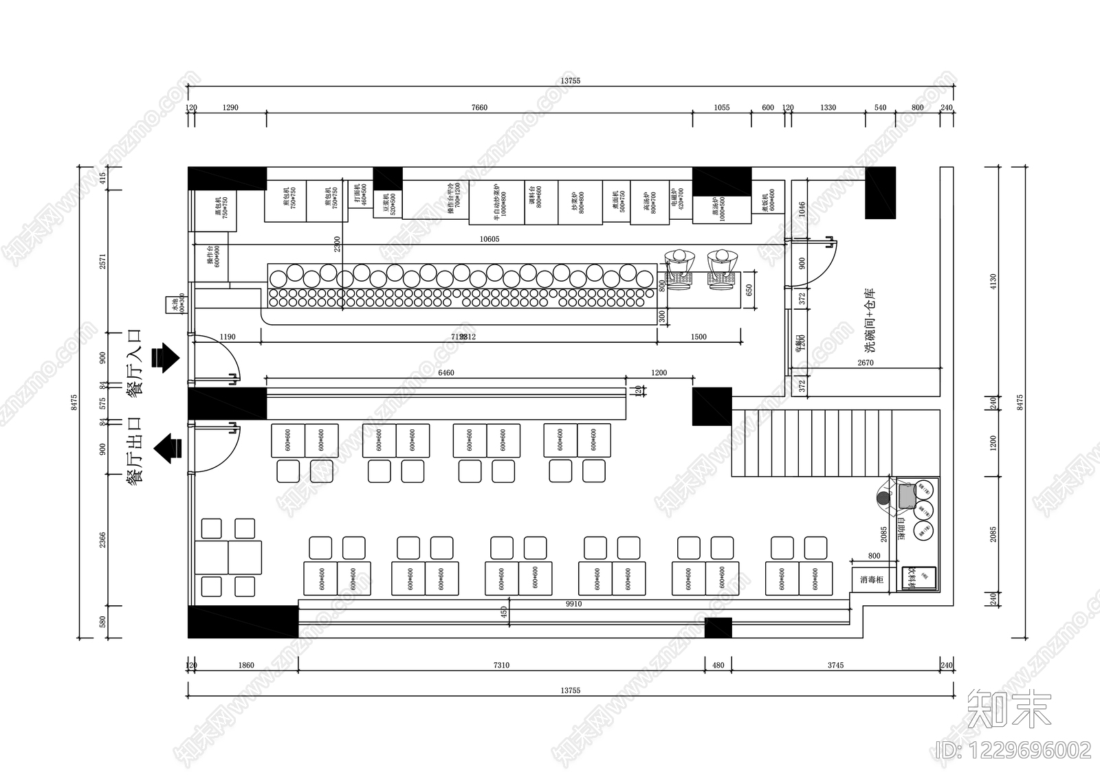 快餐店cad施工图下载【ID:1229696002】