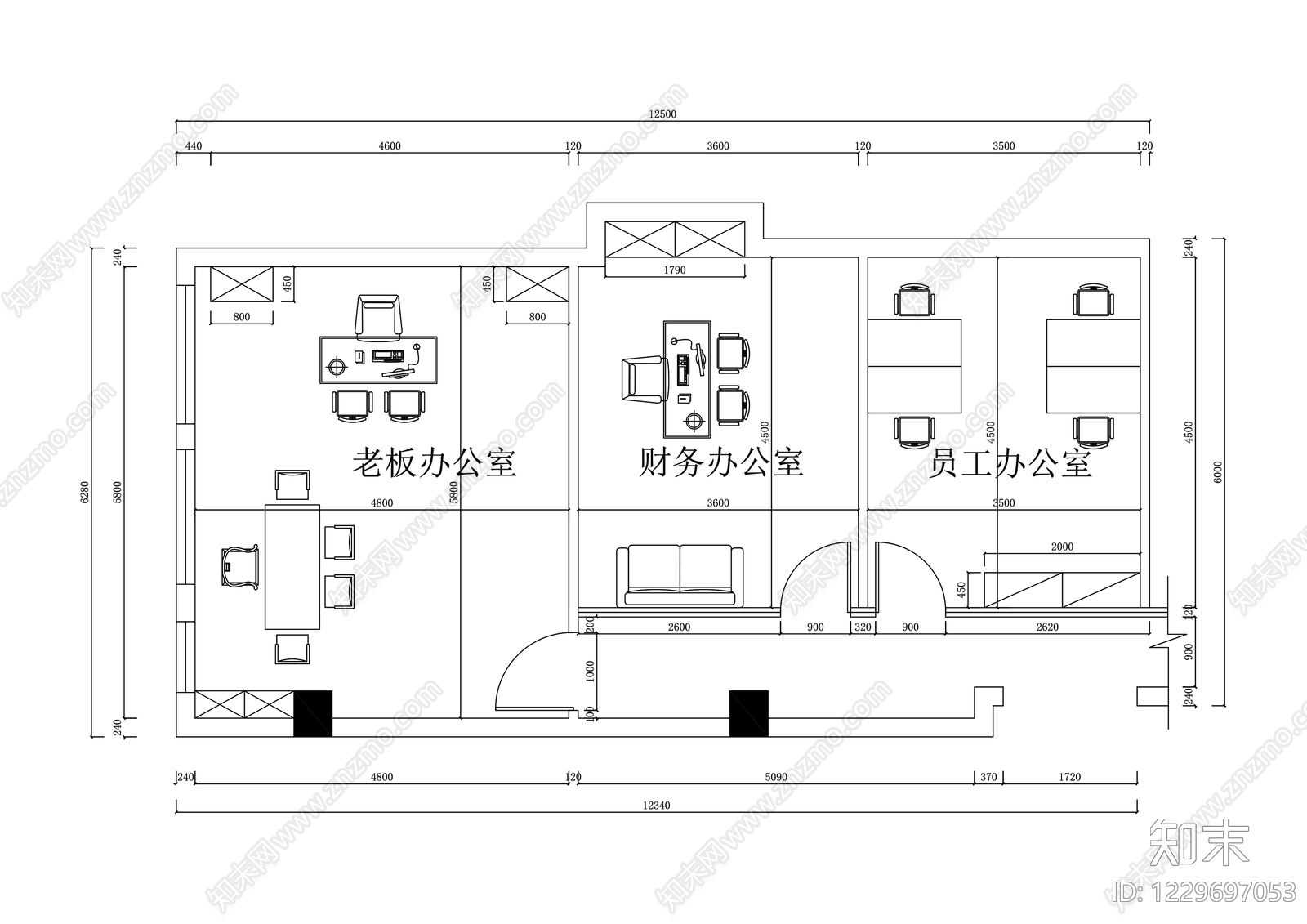 整体办公空间cad施工图下载【ID:1229697053】