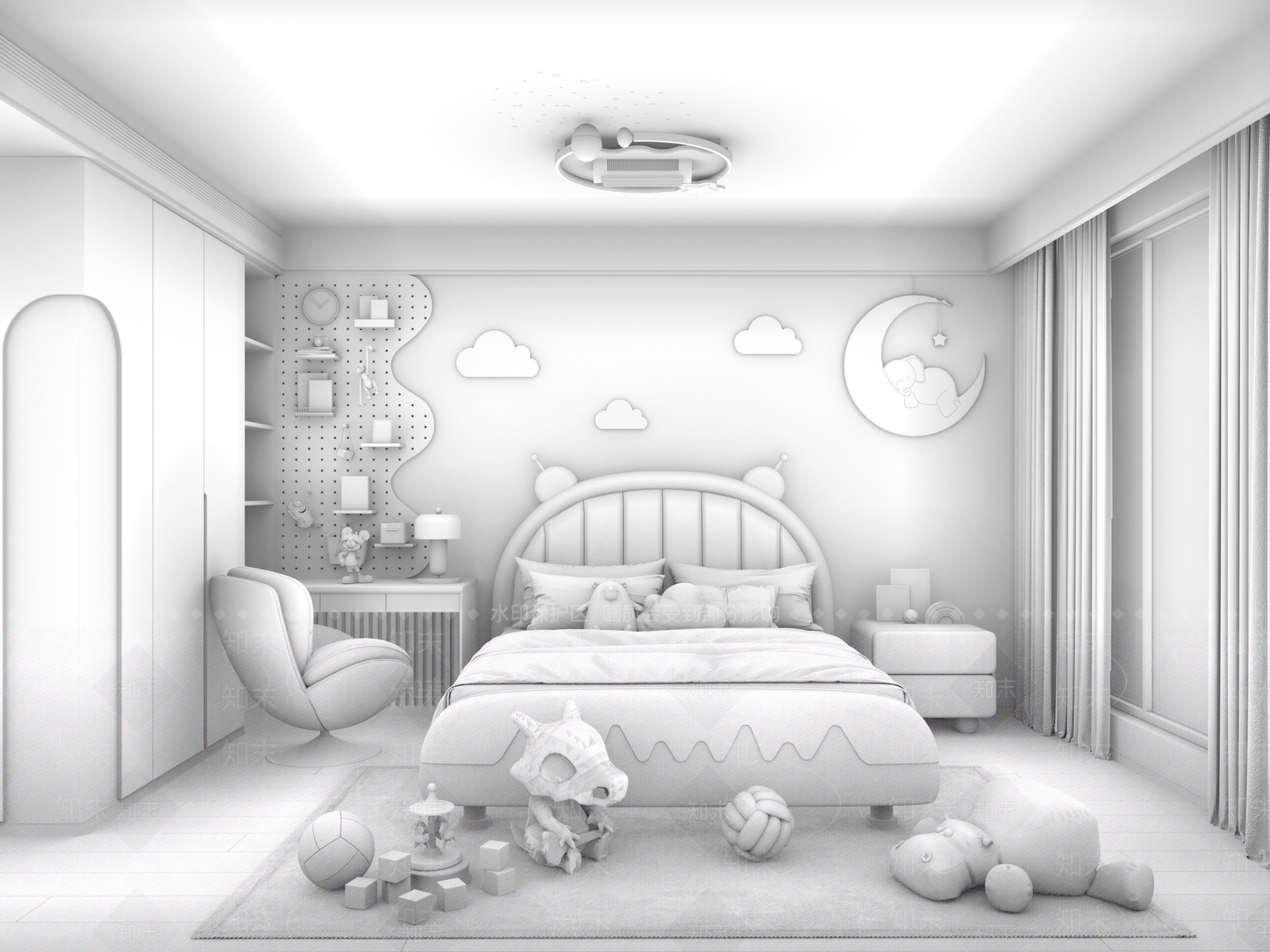 现代简约通用儿童房3D模型下载【ID:1229781504】