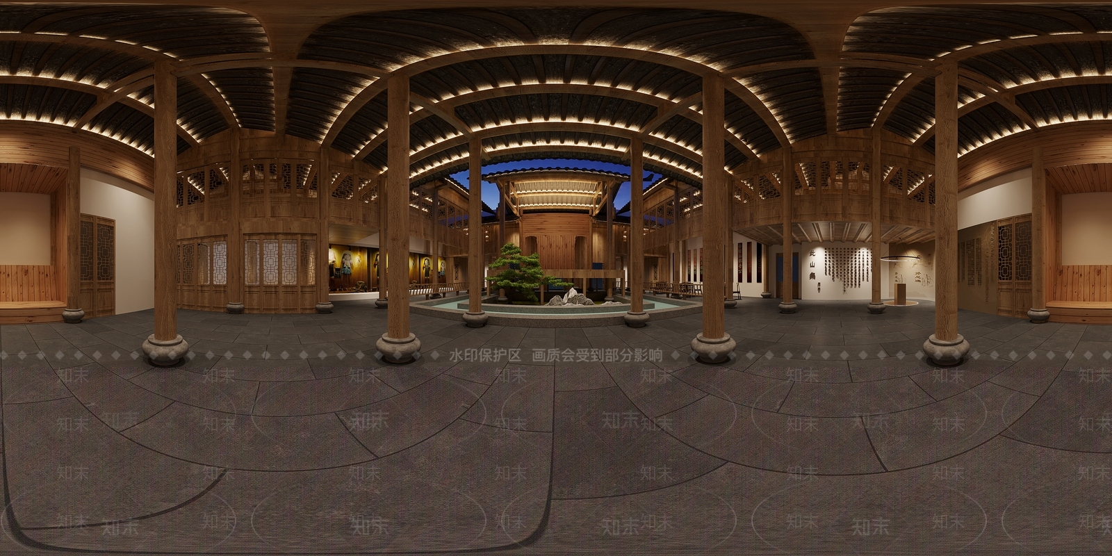 中式博物馆3D模型渲染效果图