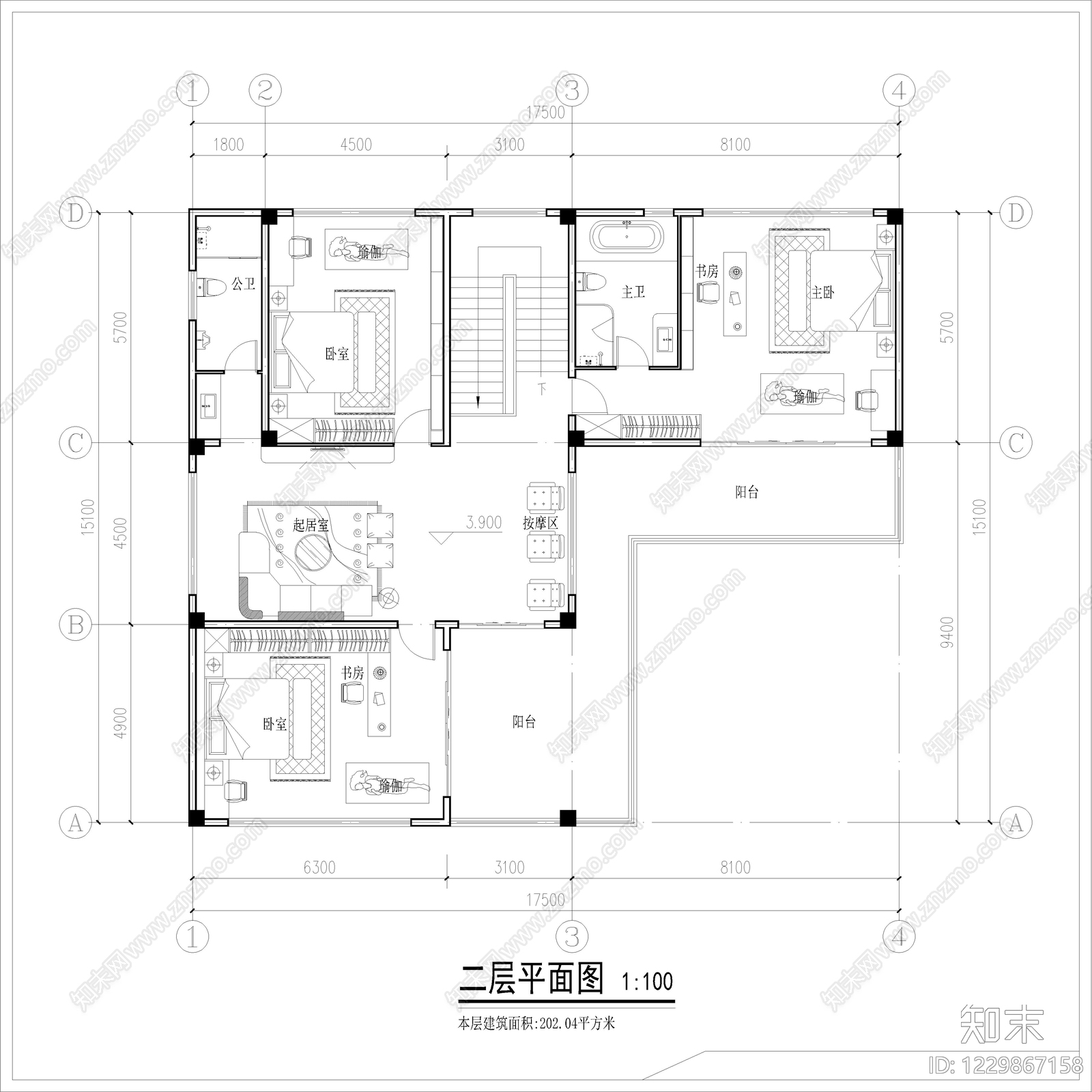 别墅建筑cad施工图下载【ID:1229867158】