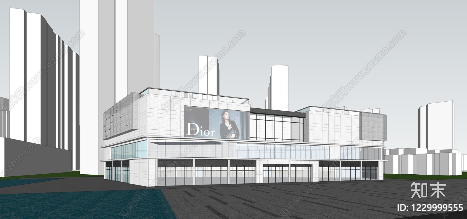 现代主义商场建筑SU模型下载【ID:1229999555】