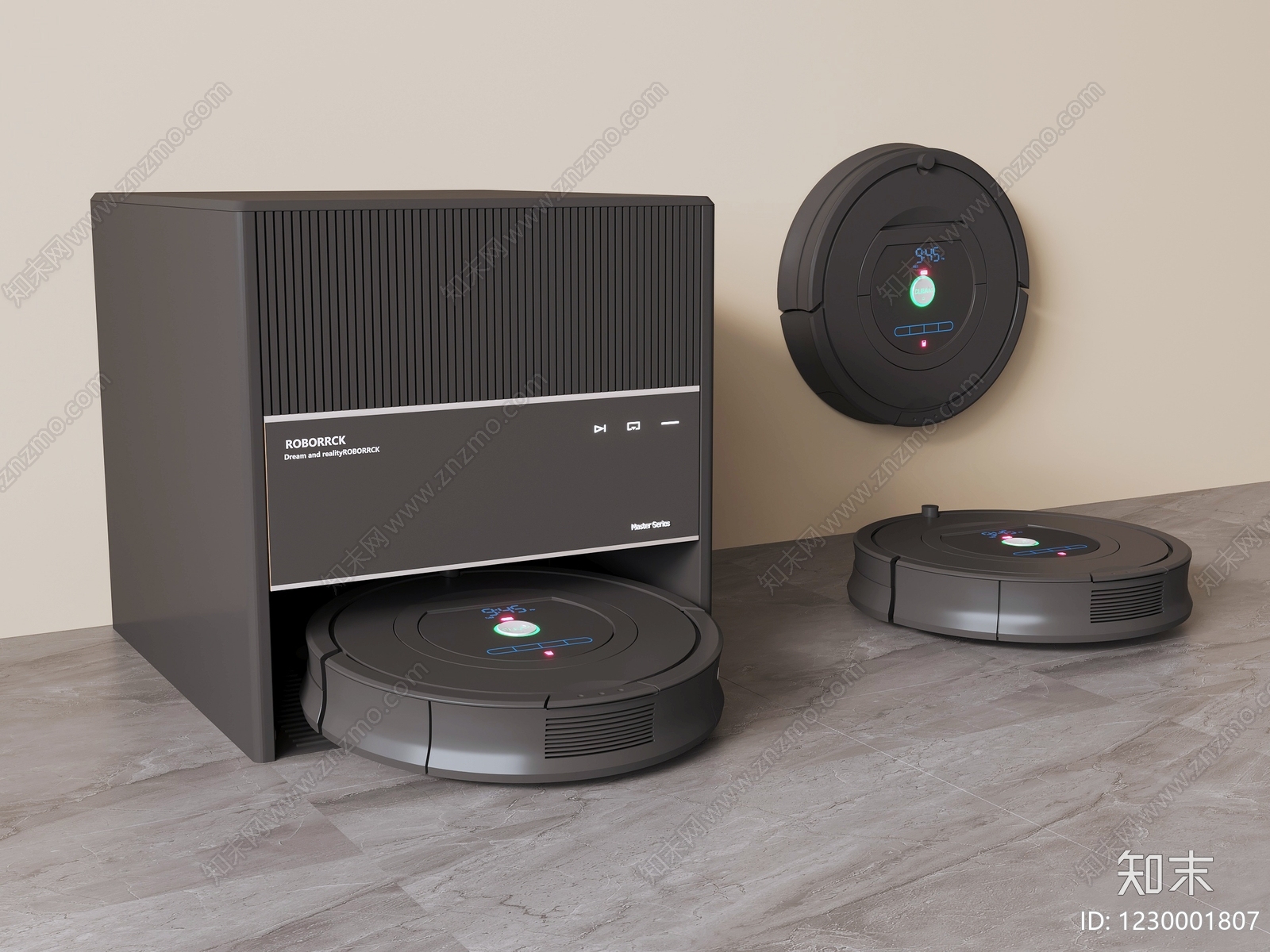 现代简约扫地机器人3D模型渲染效果图