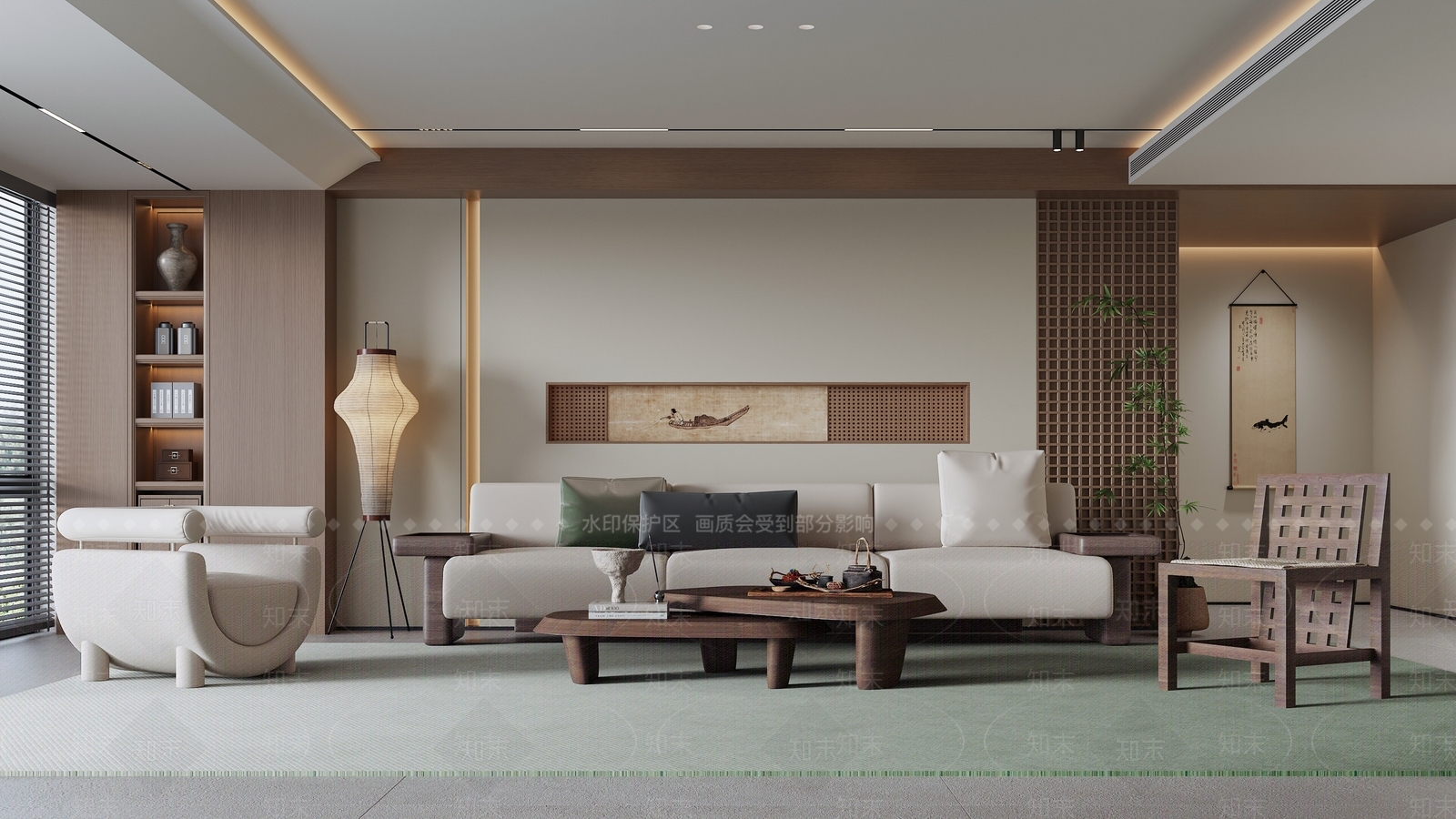 新中式家居客厅SU模型下载【ID:1230007215】