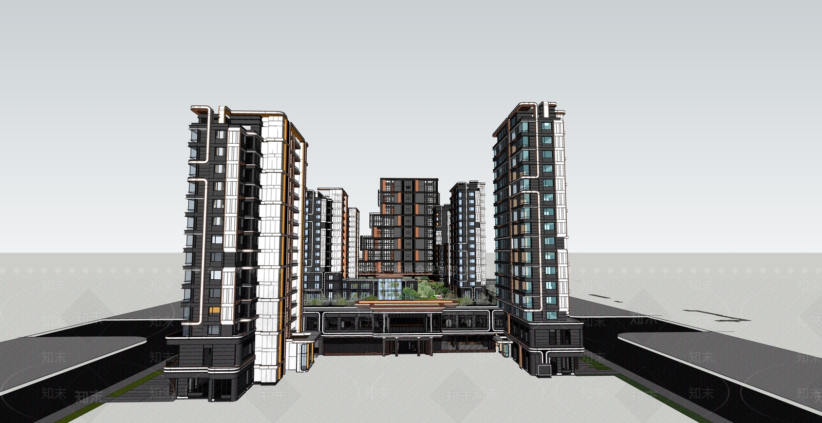 现代主义小区建筑SU模型下载【ID:1230049114】