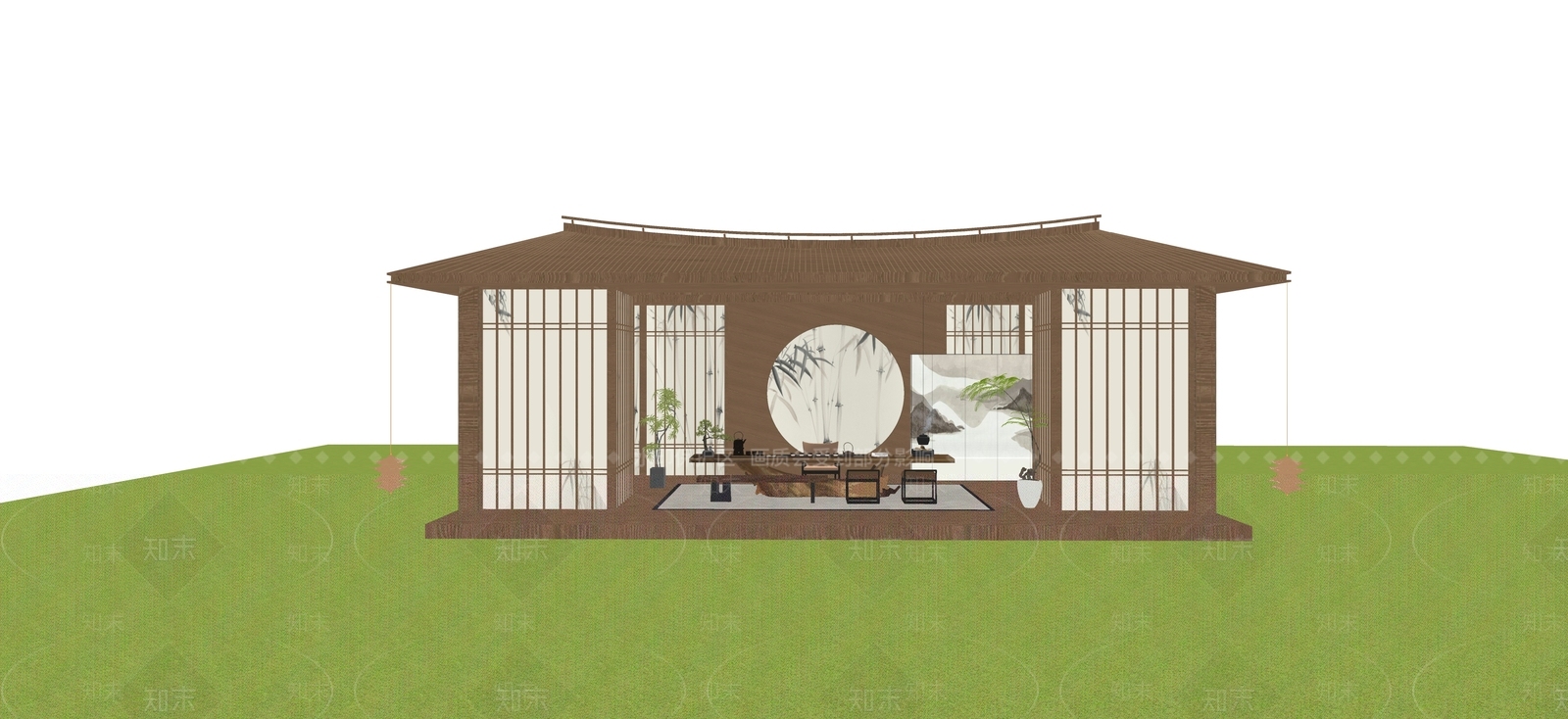 新中式亭子SU模型下载【ID:1230051796】