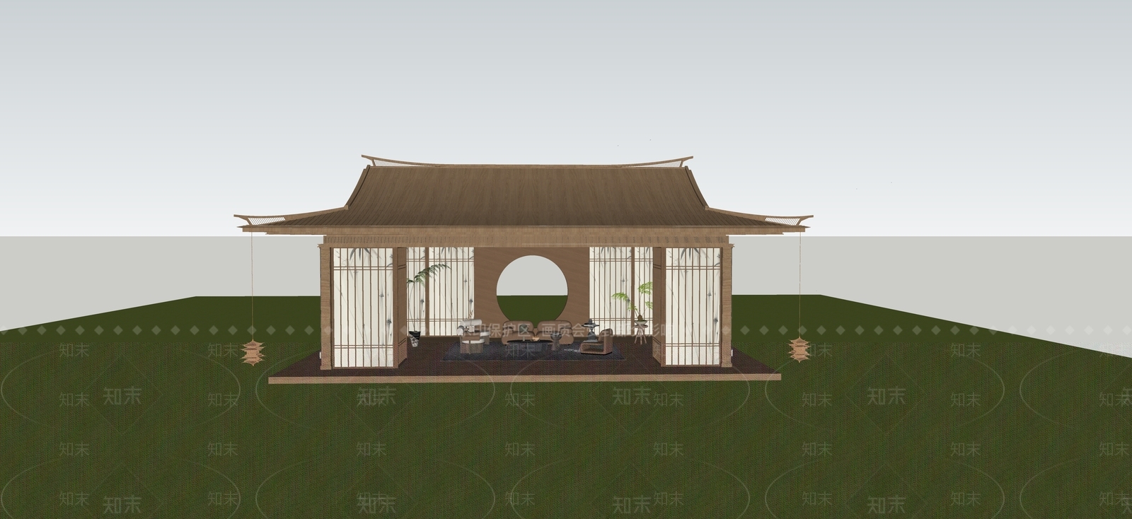 新中式亭子SU模型下载【ID:1230054550】