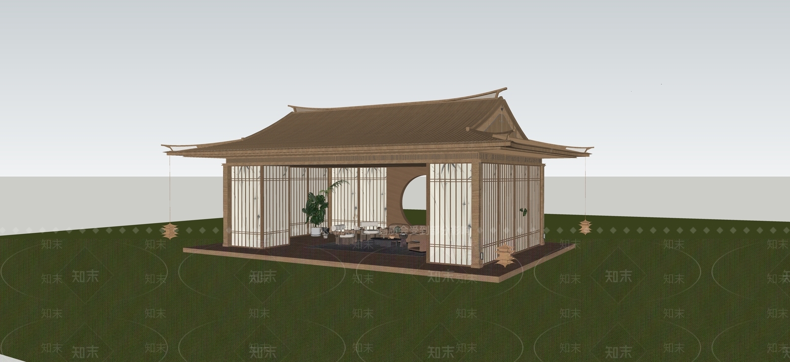 新中式亭子SU模型下载【ID:1230054550】