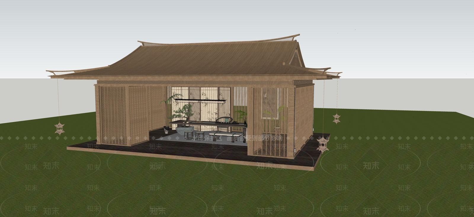 新中式亭子SU模型下载【ID:1230054610】