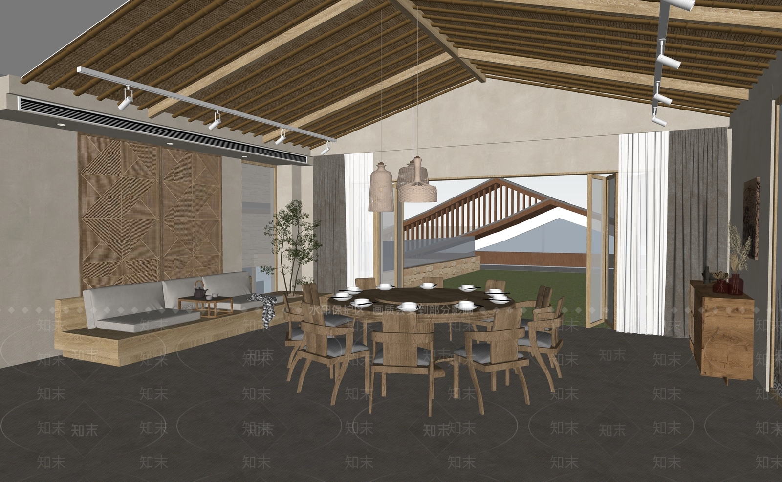 原木风包厢SU模型下载【ID:1230063282】