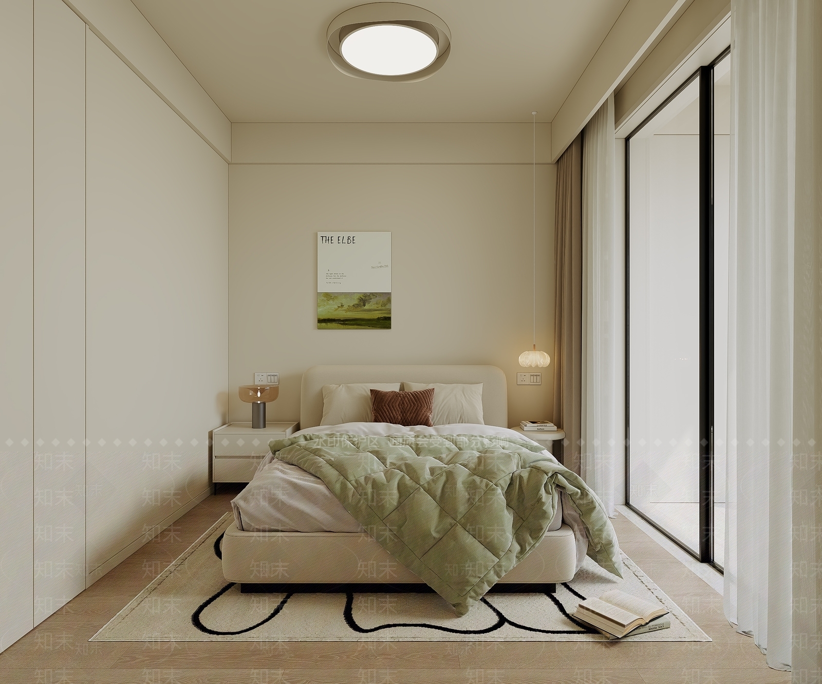 奶油风家居卧室3D模型下载【ID:1230063865】
