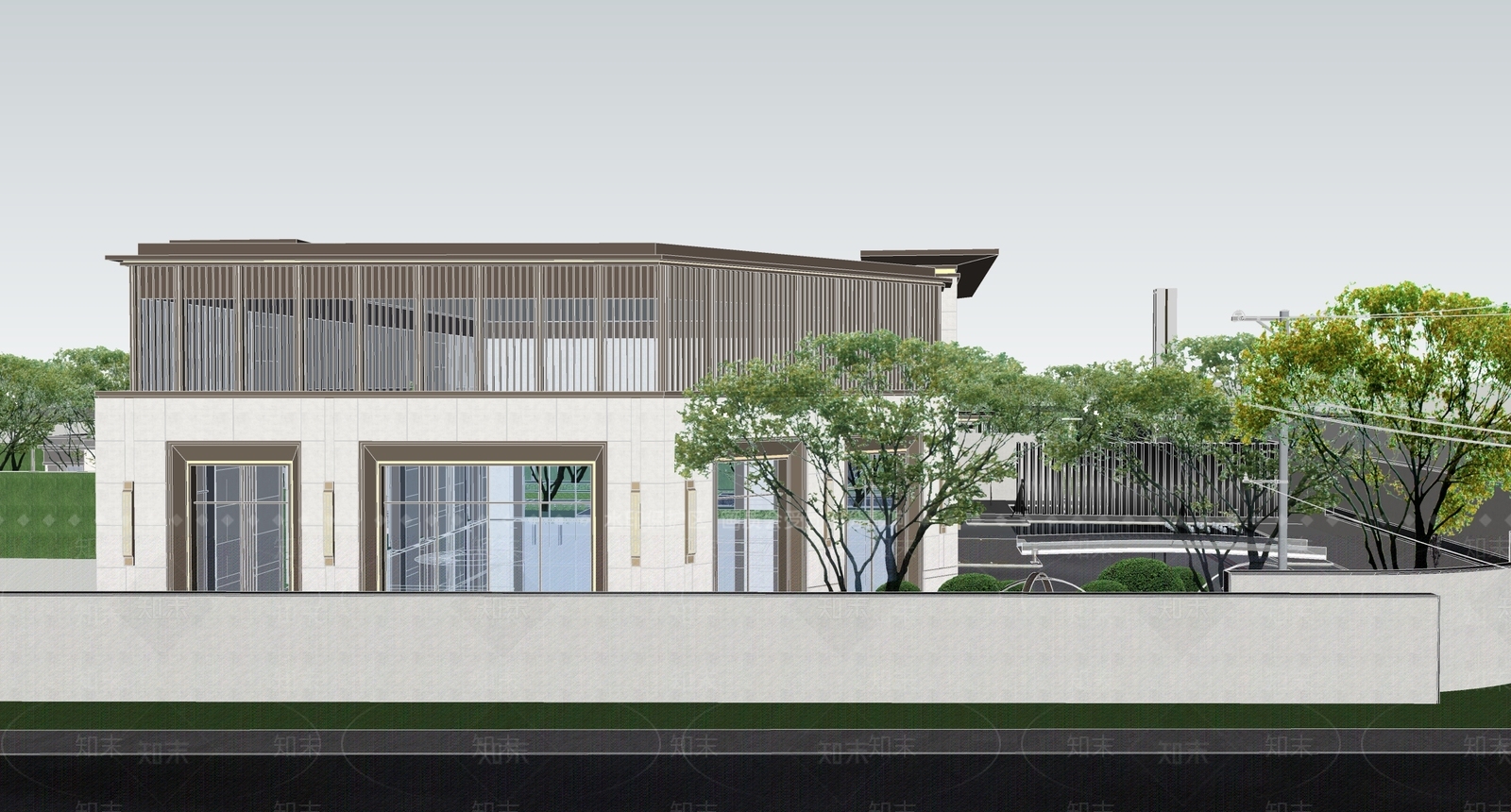 新中式售楼处建筑SU模型下载【ID:1230064350】