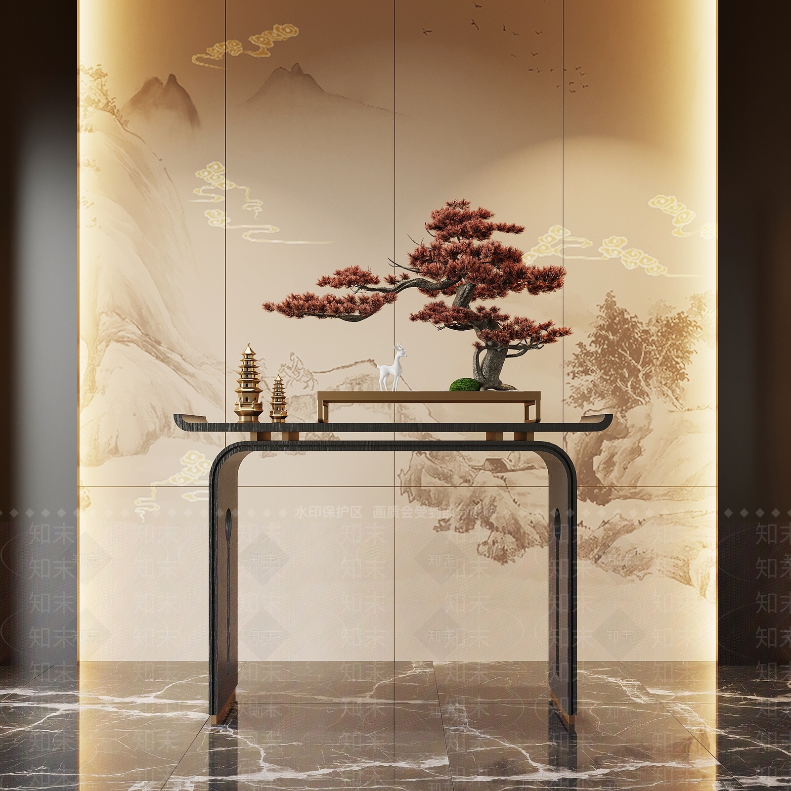 新中式条案SU模型下载【ID:1230076655】