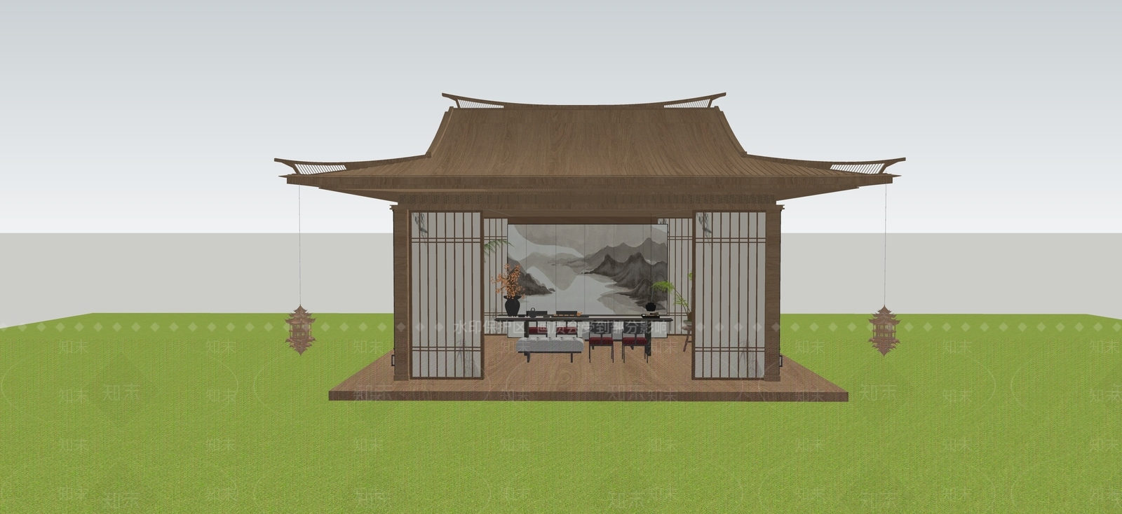 新中式亭子SU模型下载【ID:1230080645】