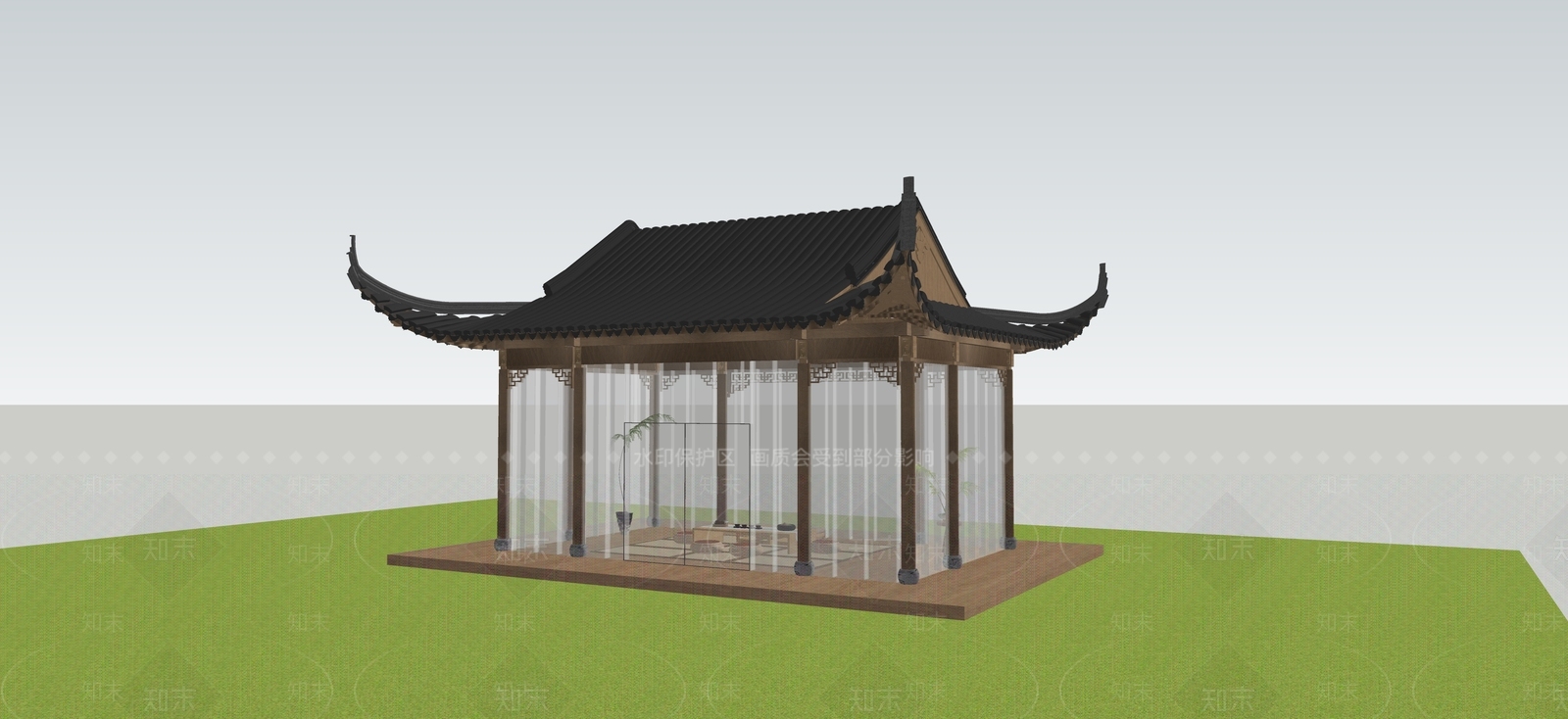 中式古建亭子SU模型下载【ID:1230096308】