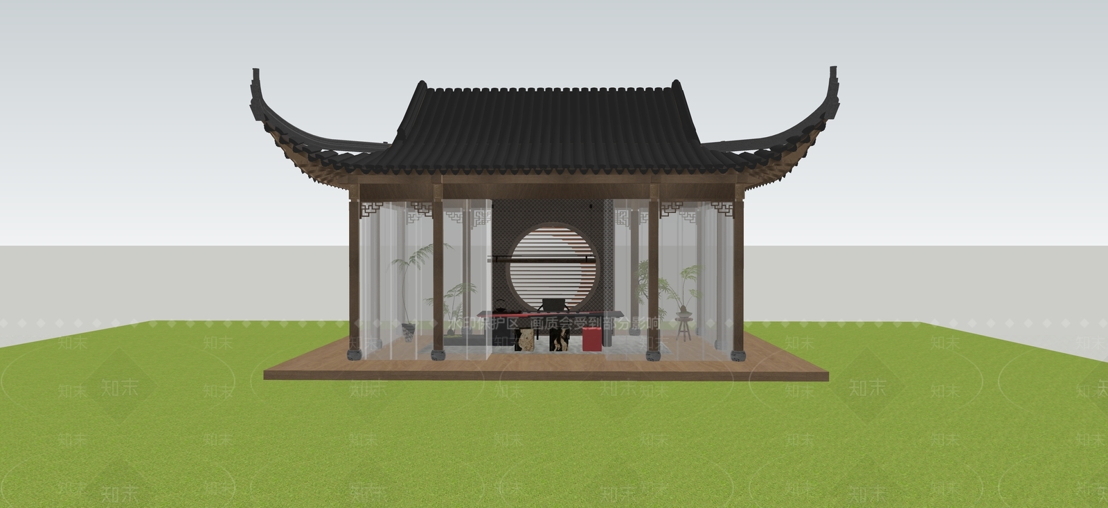 新中式亭子SU模型下载【ID:1230114899】