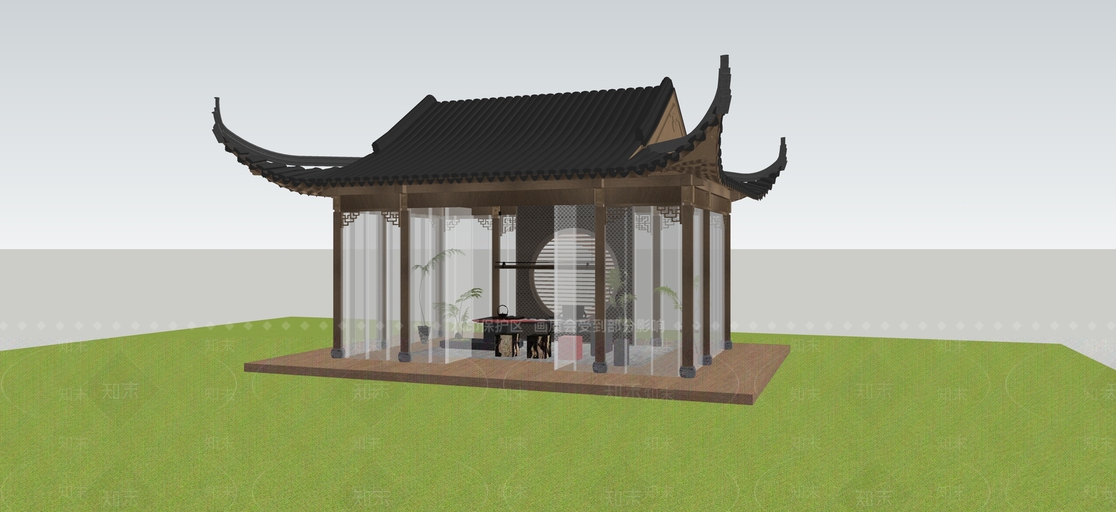 新中式亭子SU模型下载【ID:1230114899】