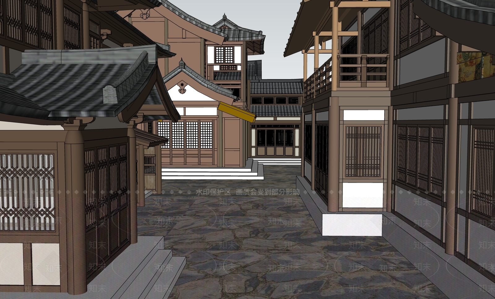 中式古建古建筑SU模型下载【ID:1230124152】