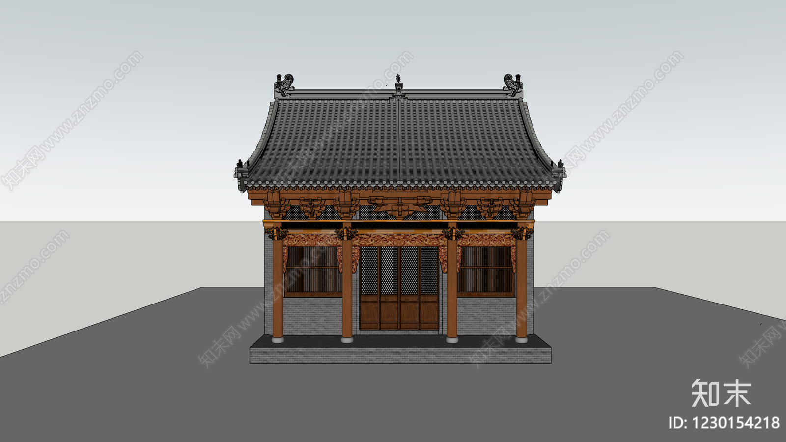 中式古建古建筑SU模型下载【ID:1230154218】