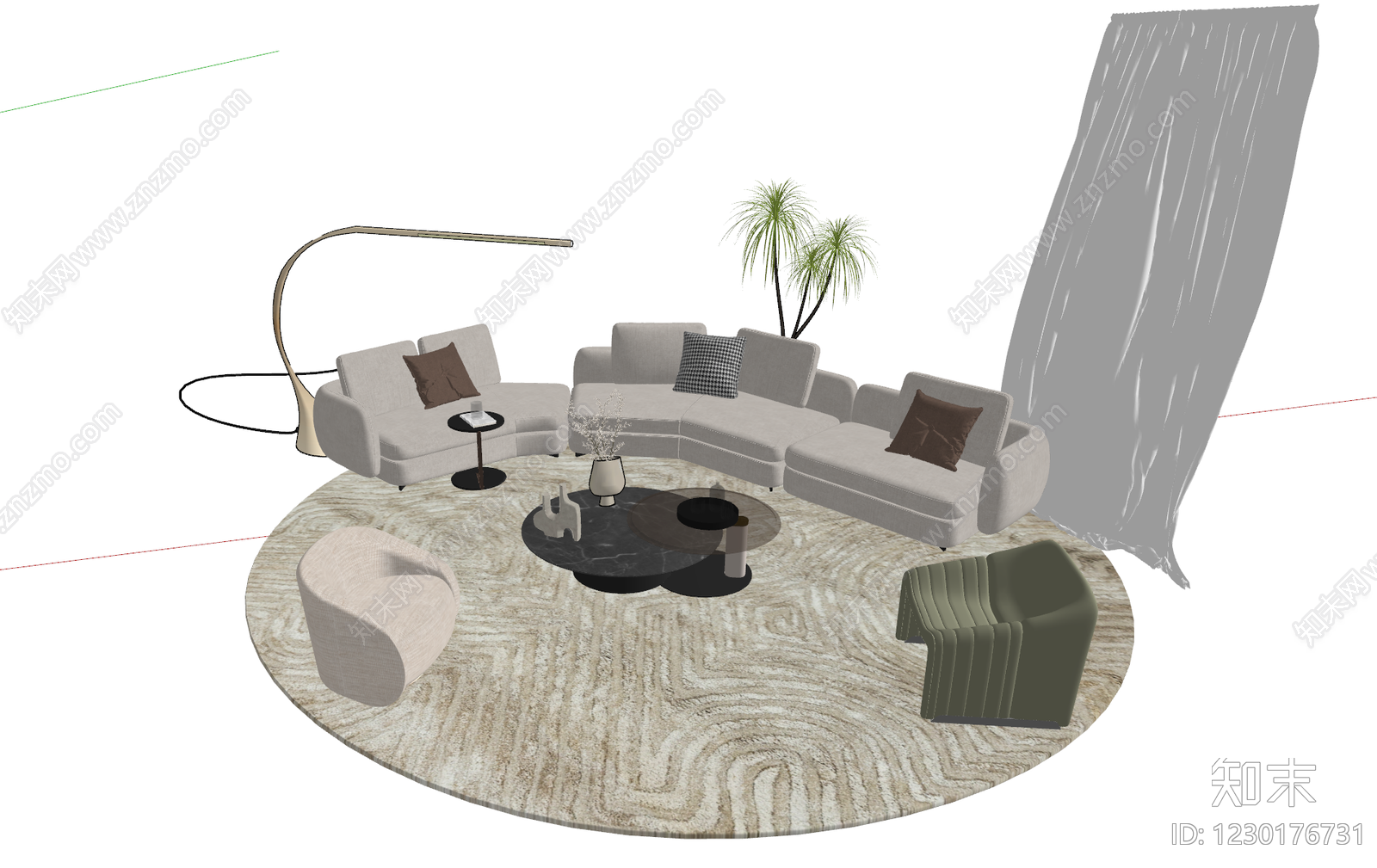 奶油风沙发组合SU模型下载【ID:1230176731】