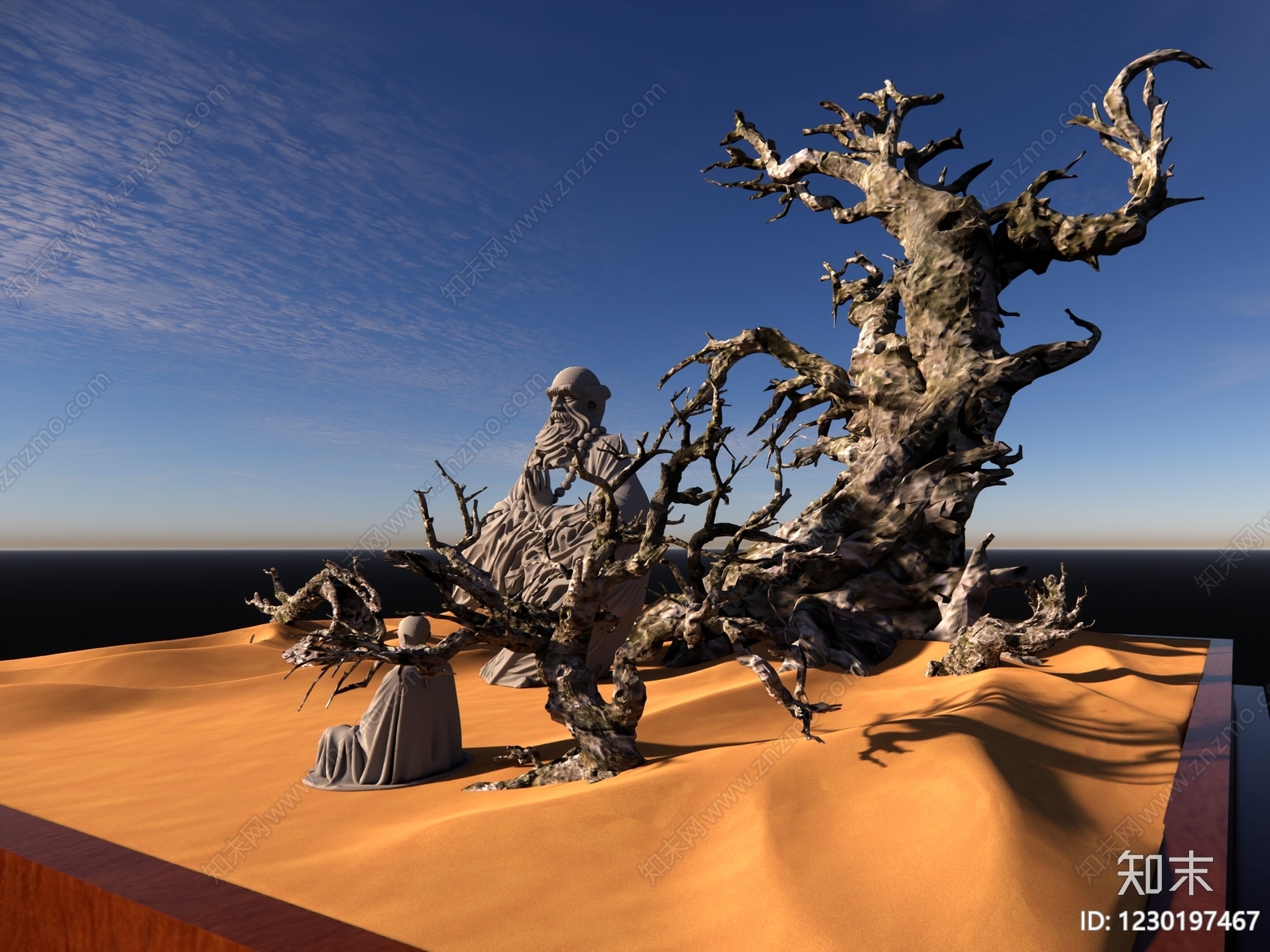 禅意雕塑摆件SU模型下载【ID:1230197467】