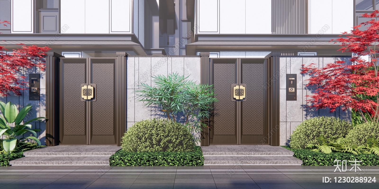 新中式景观庭院门SU模型下载【ID:1230288924】