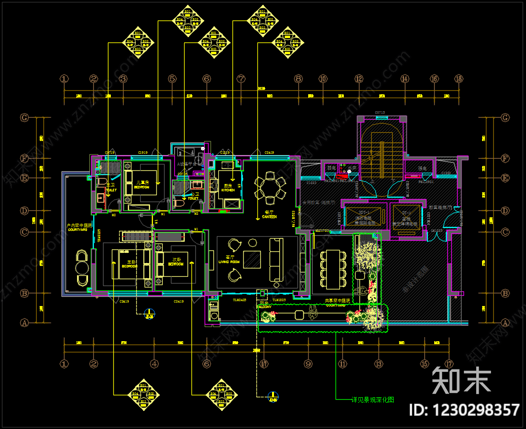 小户型平层cad施工图下载【ID:1230298357】