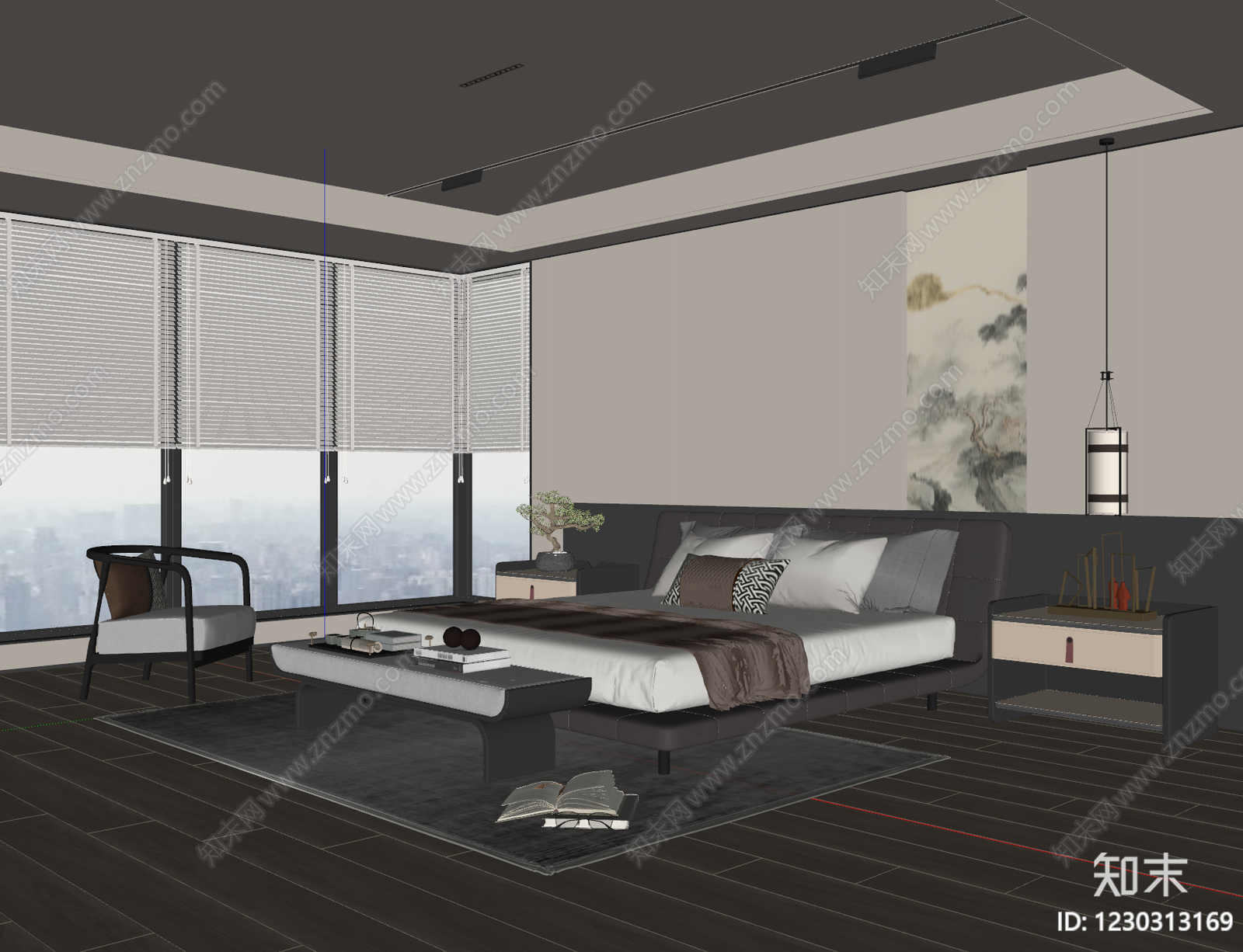 新中式家居卧室SU模型下载【ID:1230313169】