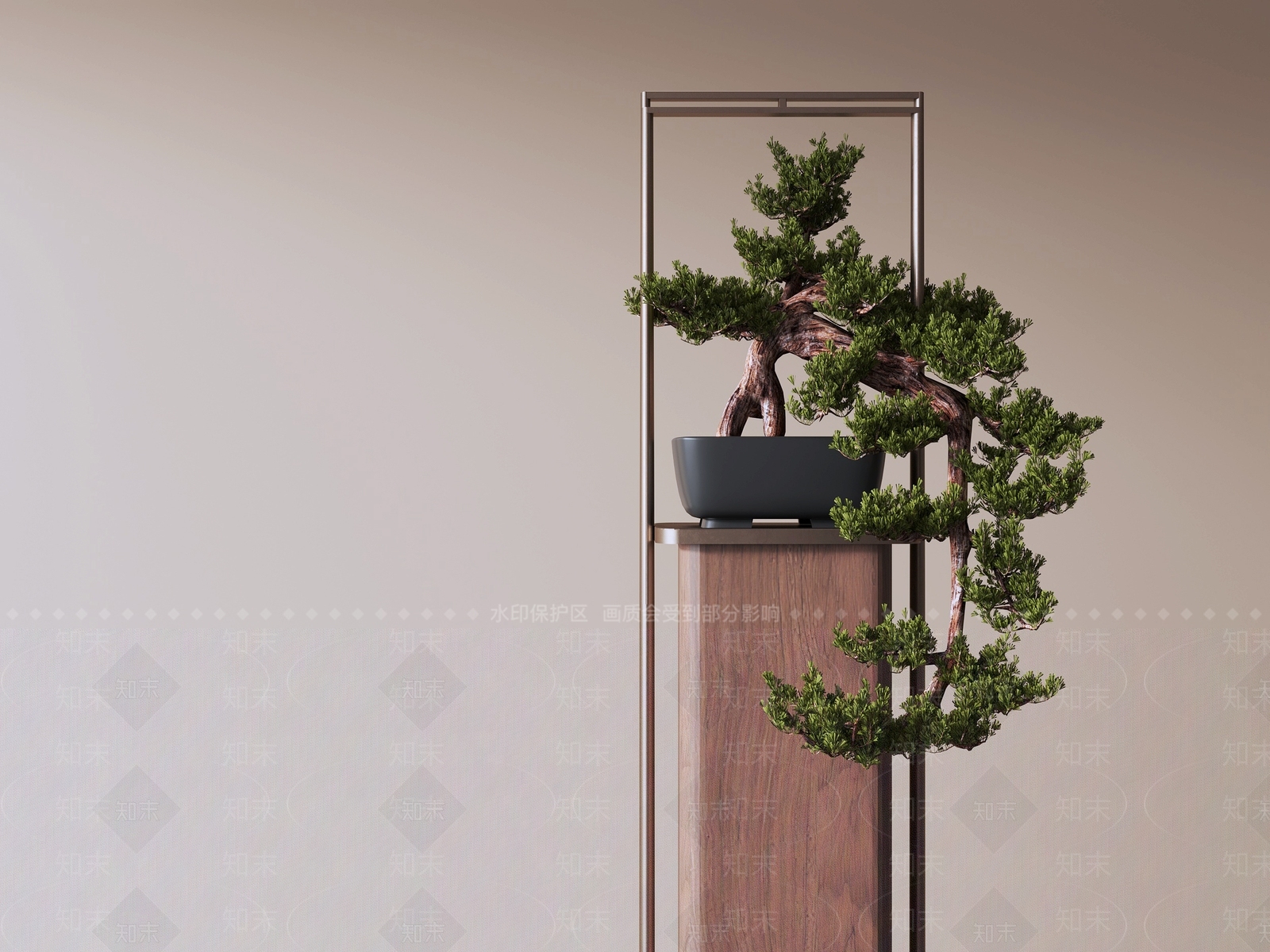 新中式盆景3D模型渲染效果图