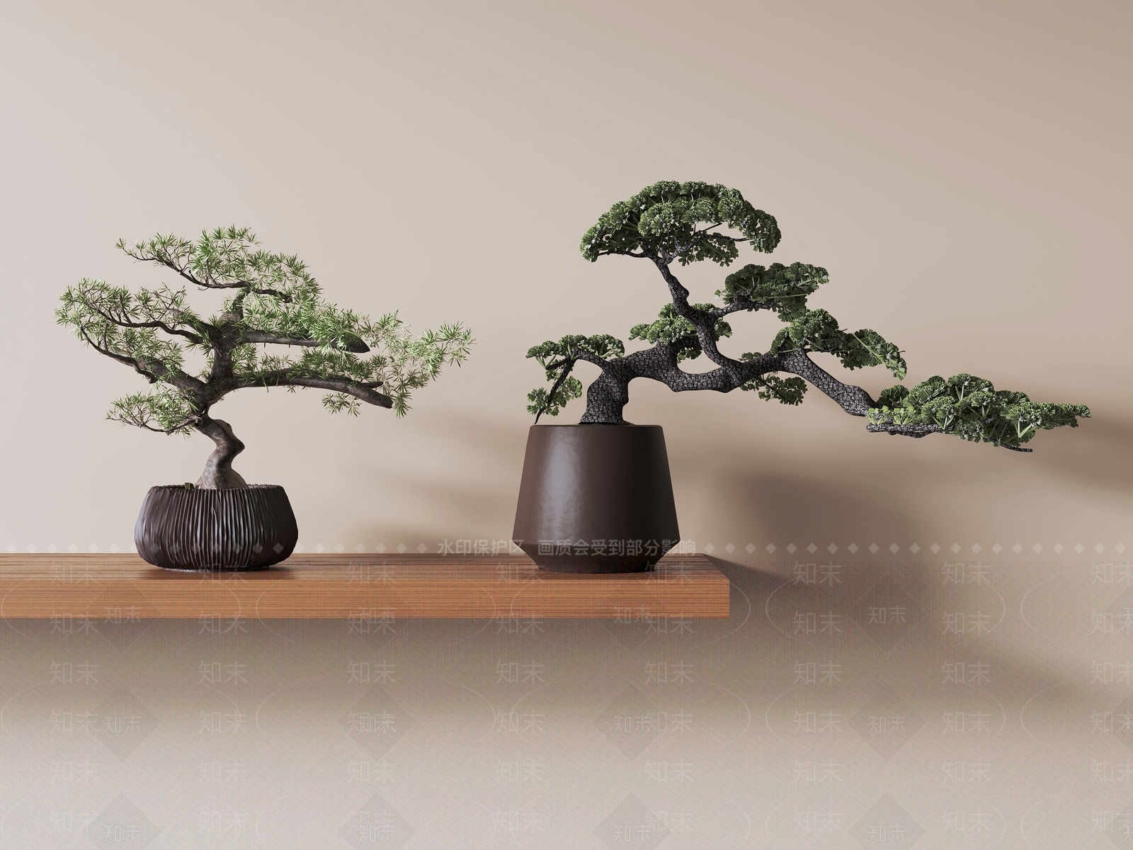 新中式盆景3D模型渲染效果图