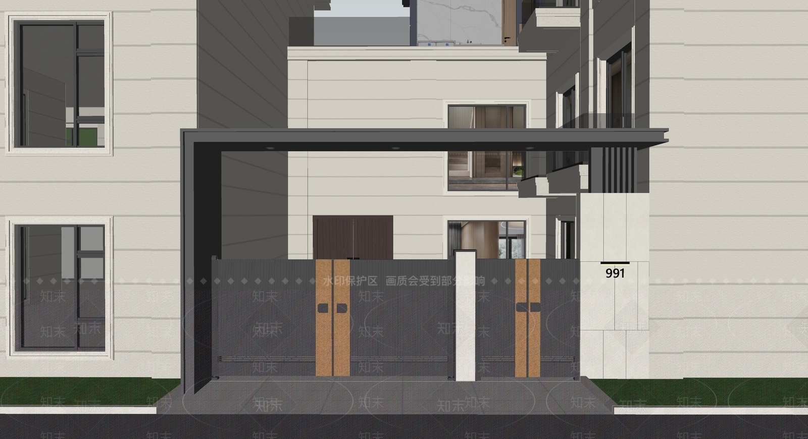 现代简约别墅庭院大门SU模型下载【ID:1230471541】