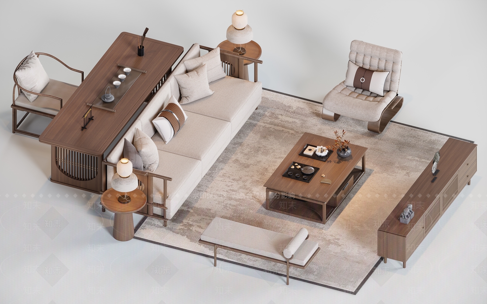 新中式沙发组合3D模型下载【ID:1230476284】