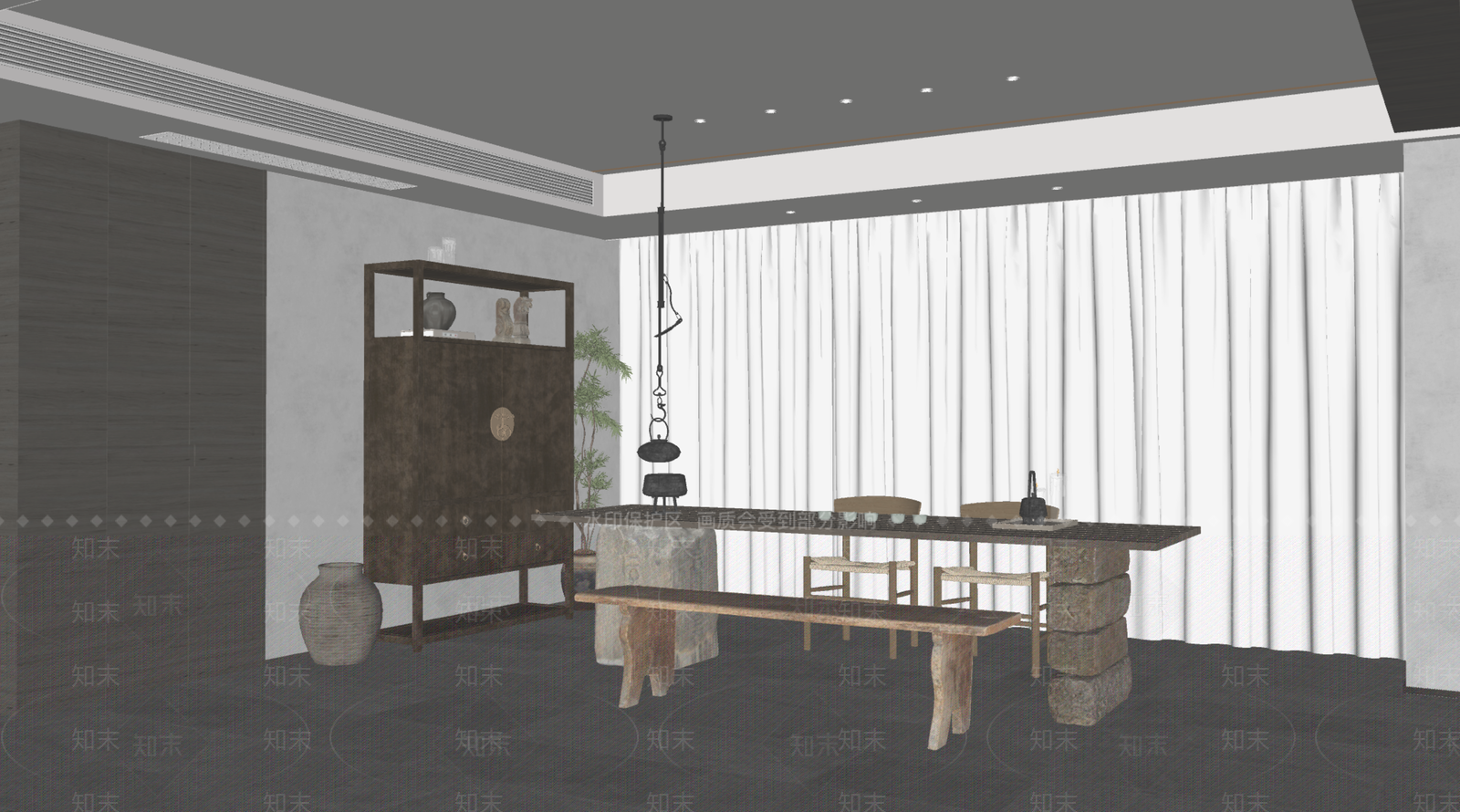 侘寂茶室SU模型下载【ID:1230486664】