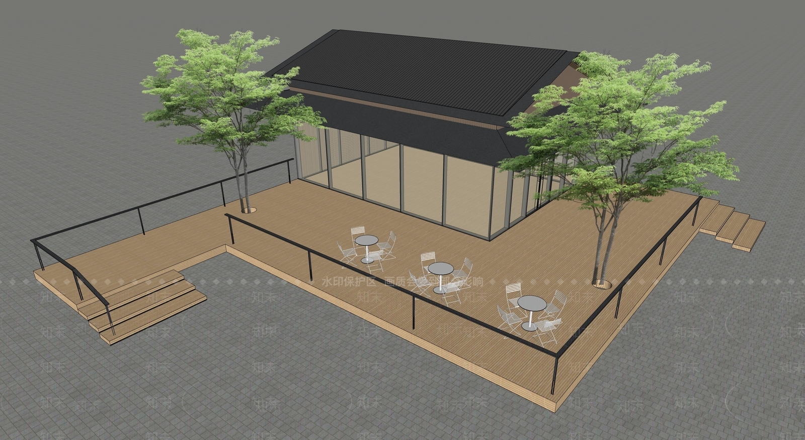 新中式景观餐饮建筑SU模型下载【ID:1230488776】
