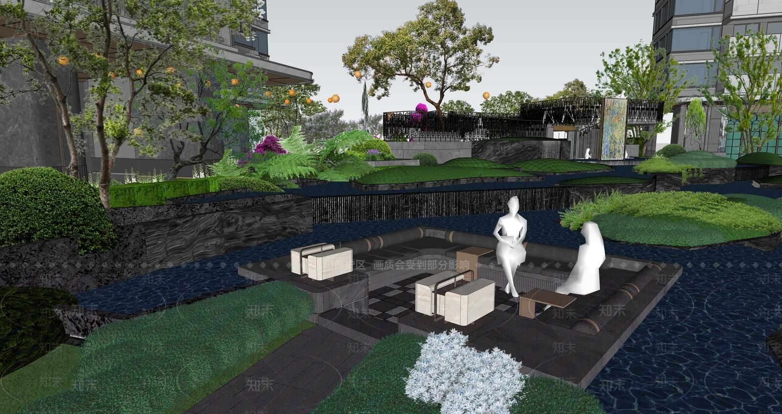 现代主义小区景观SU模型下载【ID:1230490645】