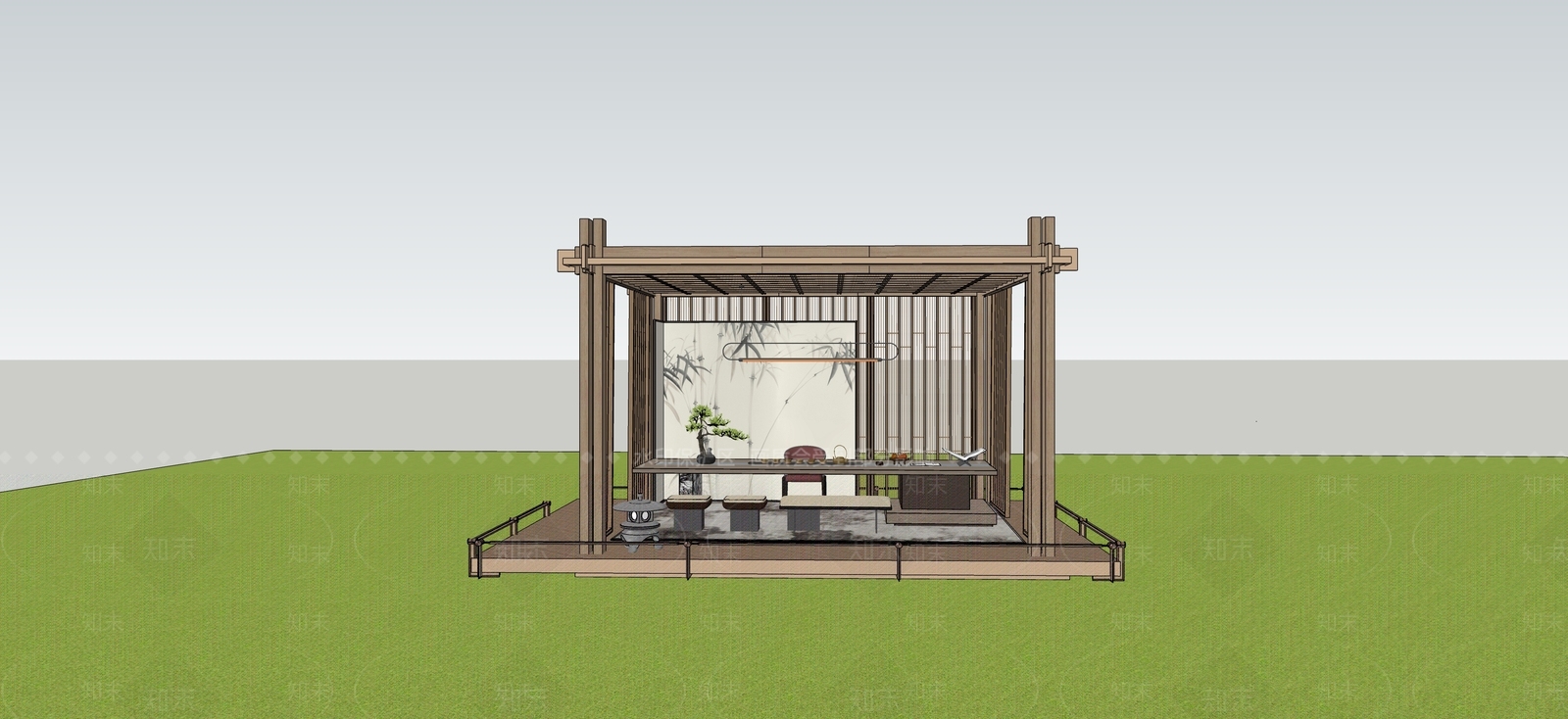 新中式廊架SU模型下载【ID:1230515827】