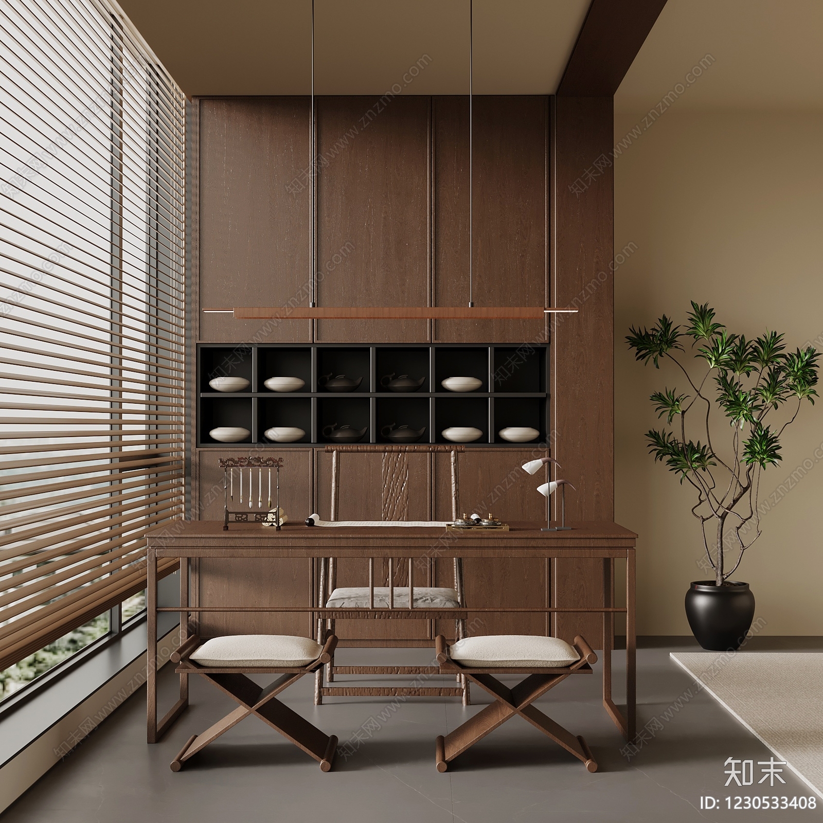 新中式书桌椅SU模型下载【ID:1230533408】
