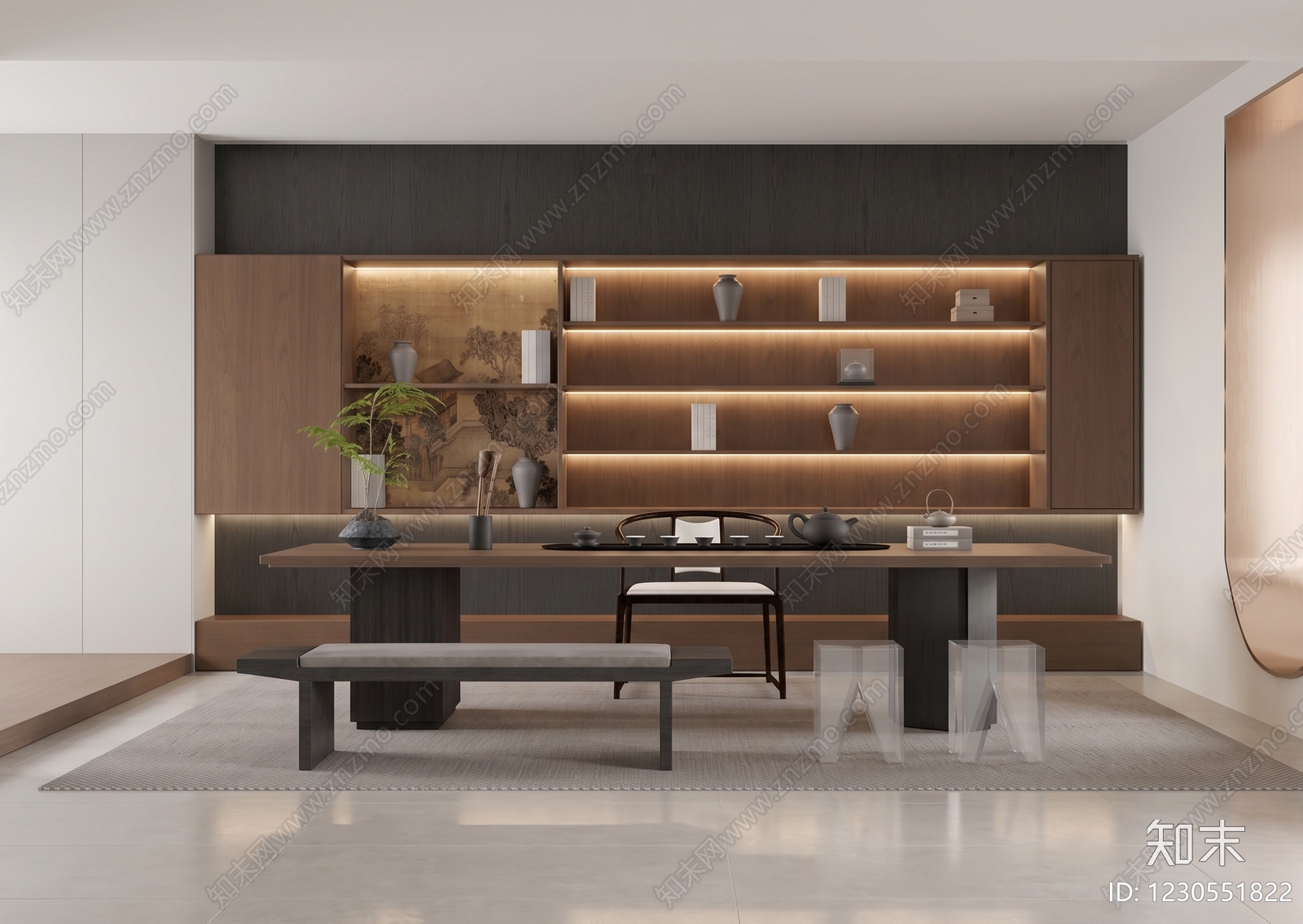 新中式茶室3D模型下载【ID:1230551822】