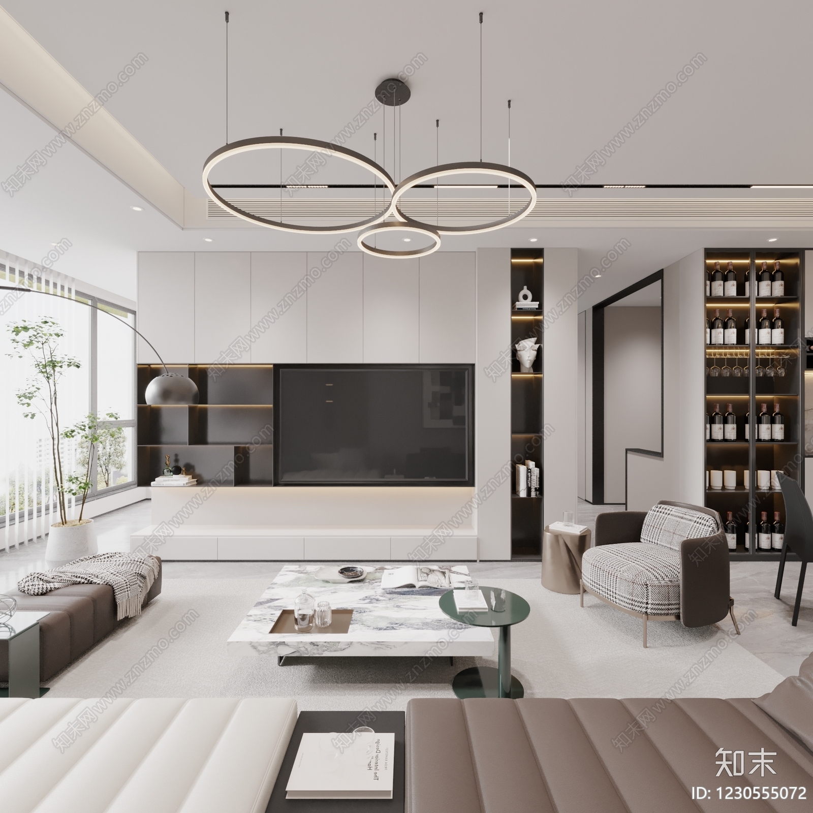 现代简约大平层客餐厅3D模型下载【ID:1230555072】