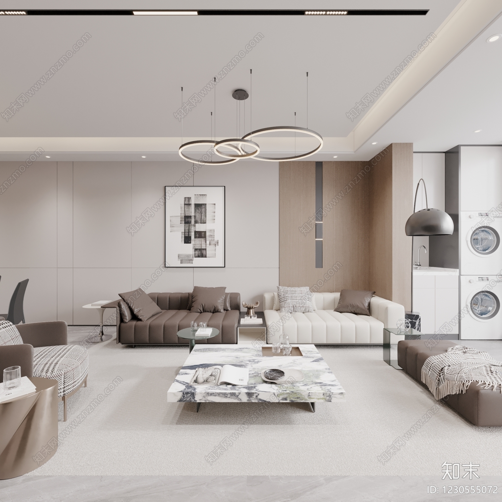 现代简约大平层客餐厅3D模型下载【ID:1230555072】