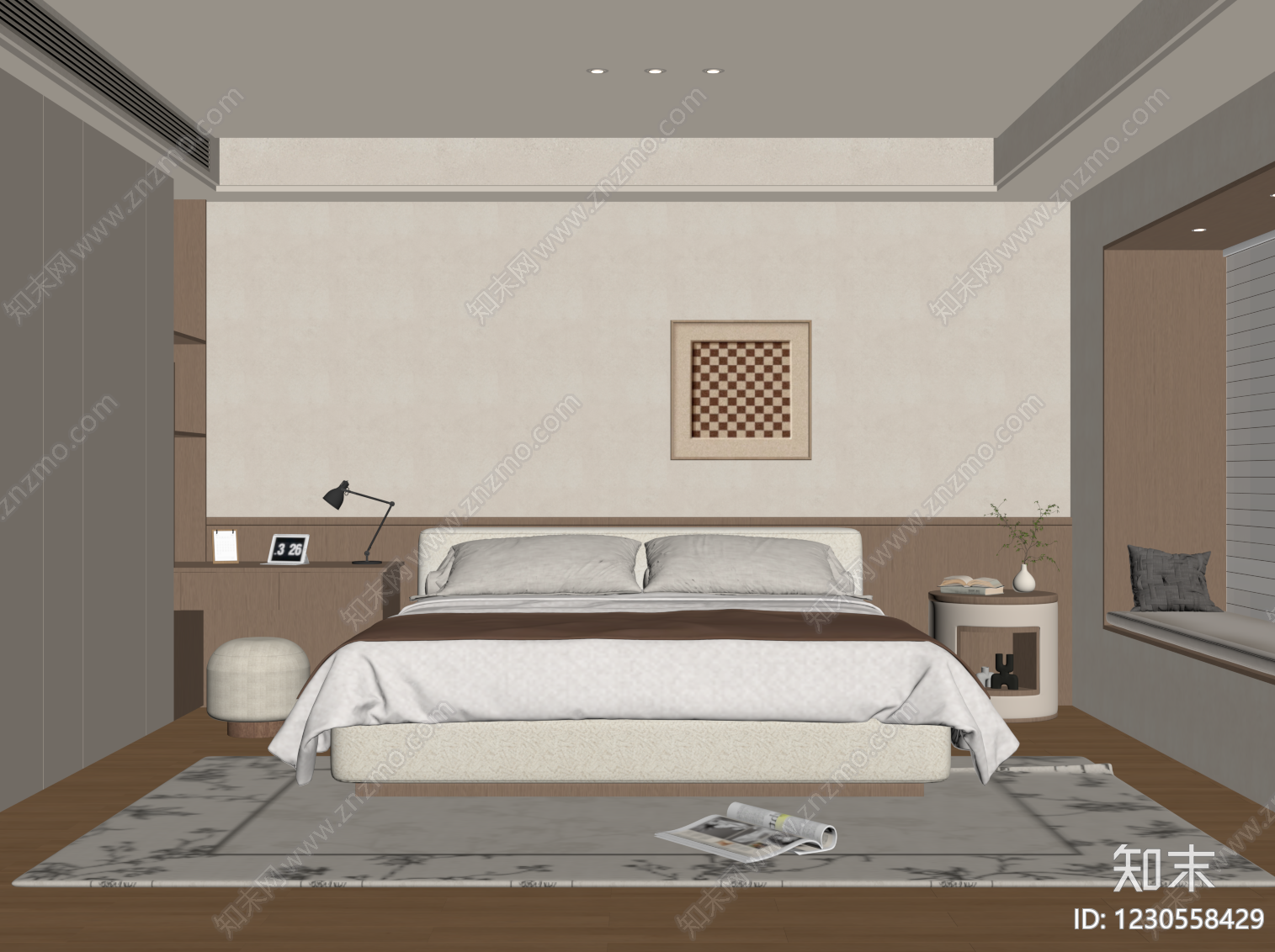 奶油风主卧SU模型下载【ID:1230558429】