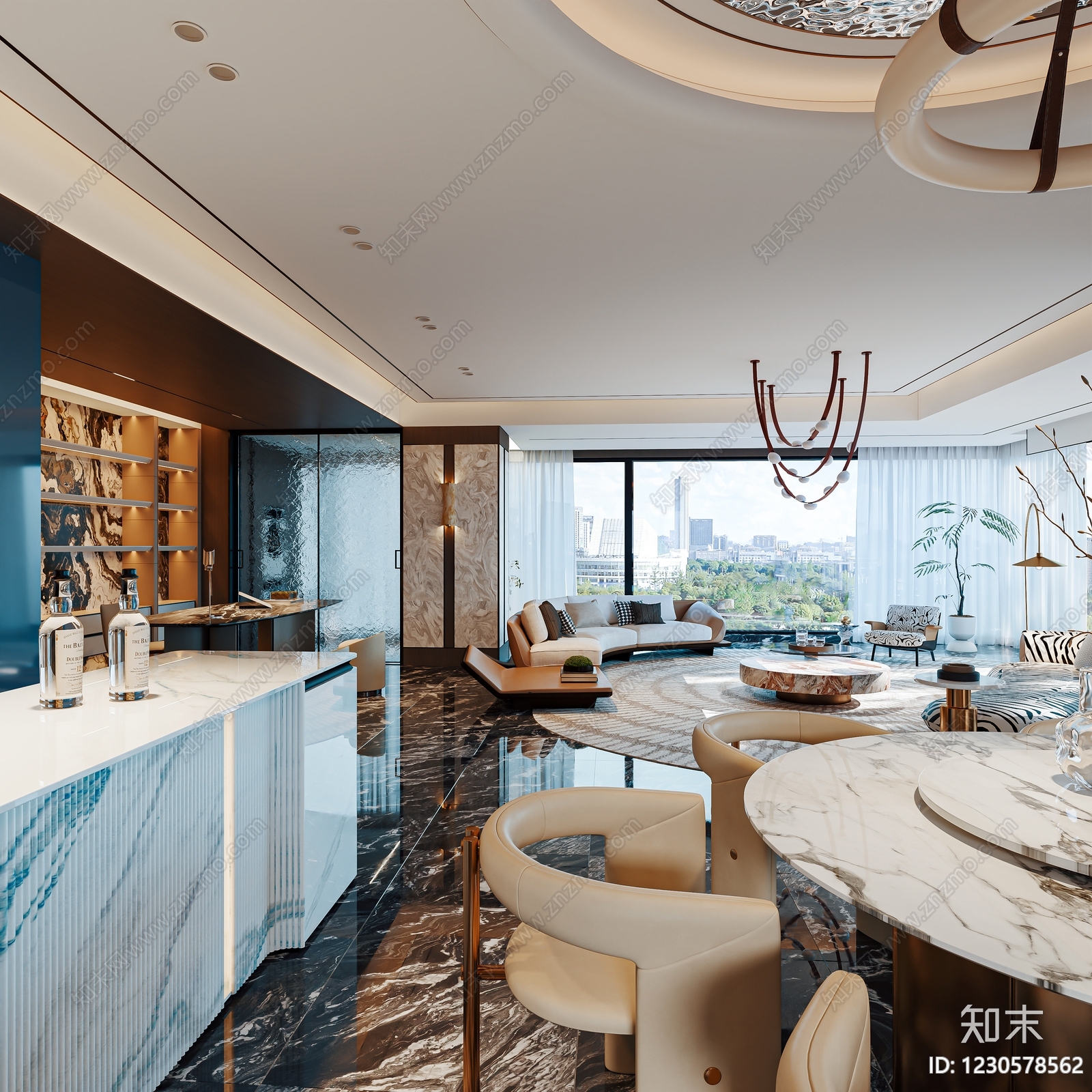 轻奢大平层客餐厅3D模型下载【ID:1230578562】