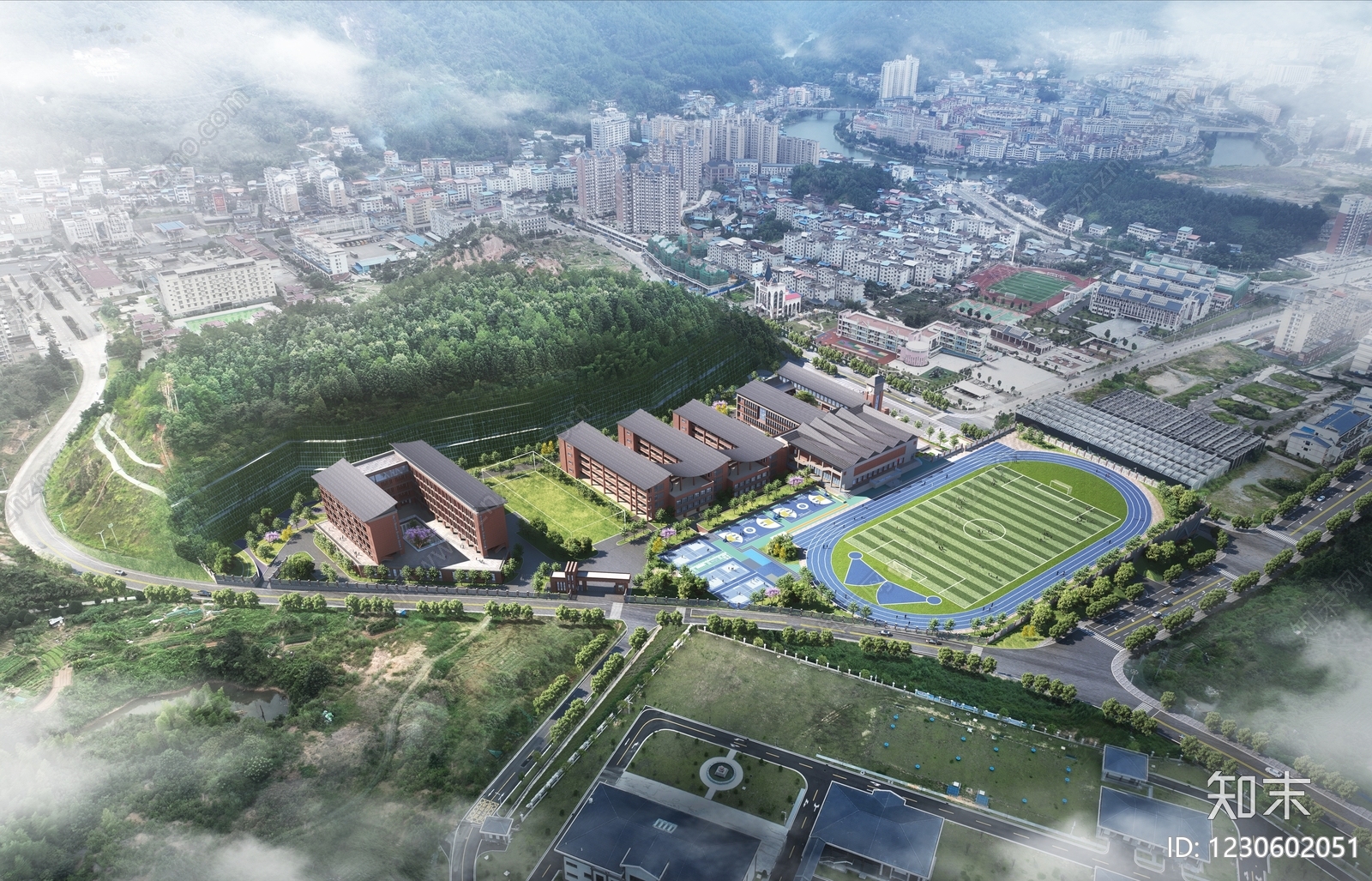 新中式学校建筑SU模型下载【ID:1230602051】